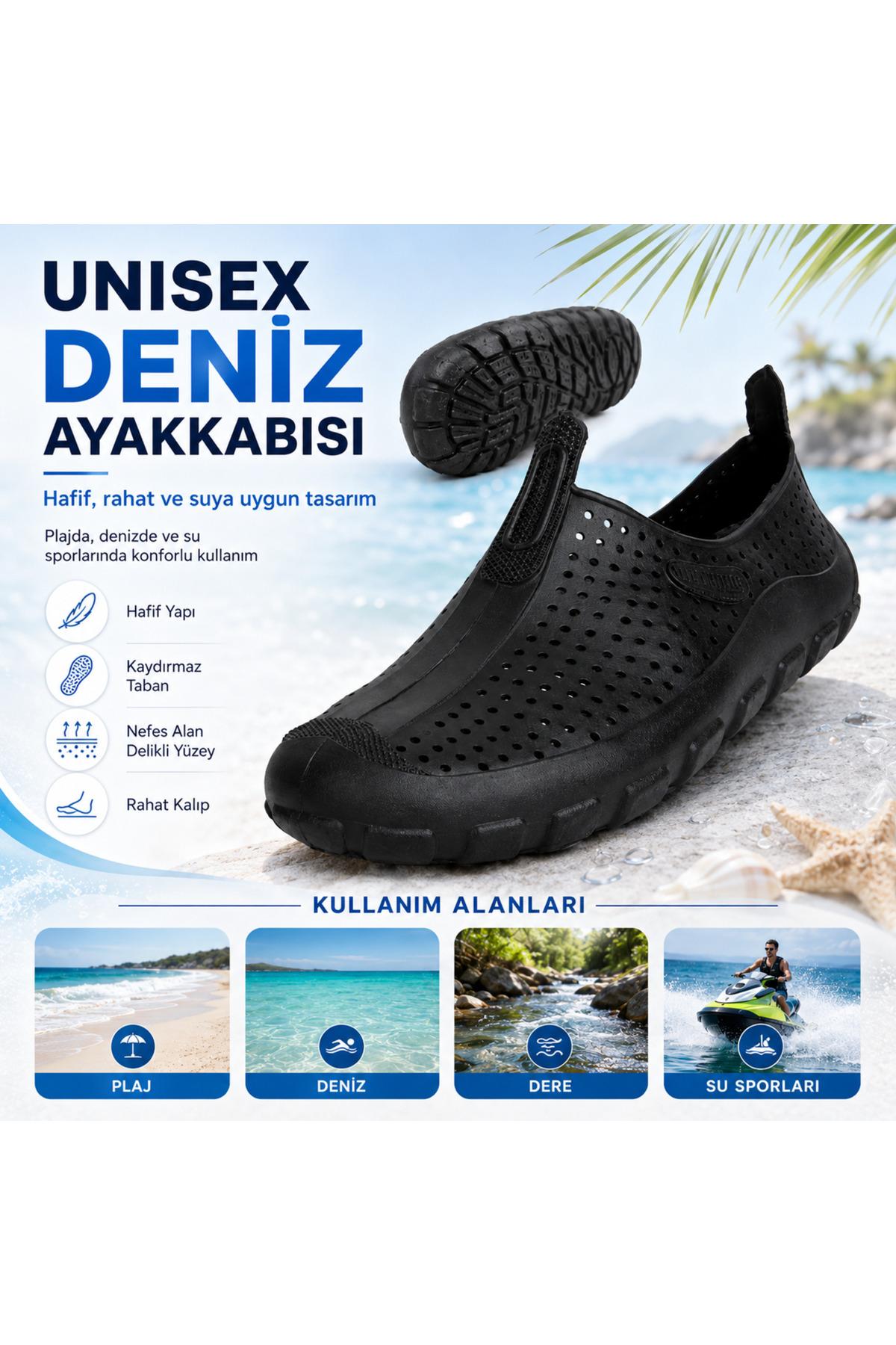 Microcase Unisex Siyah Deniz Ayakkabısı Nefes Alabilen Delikli Yapı Kaymaz Taban AL99098 görsel 2