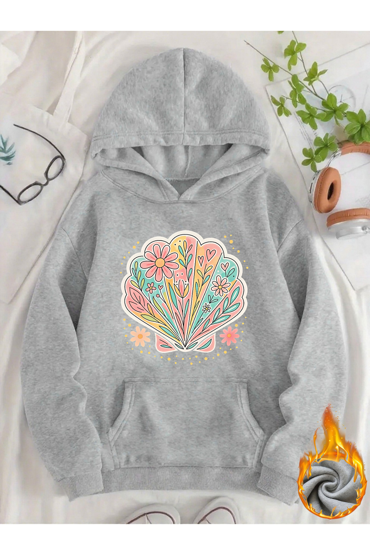 mercoledi Unisex Oyster Printed Hooded Kangaroo Pocket Comfortable Fit Regular Cut Sweatshirt