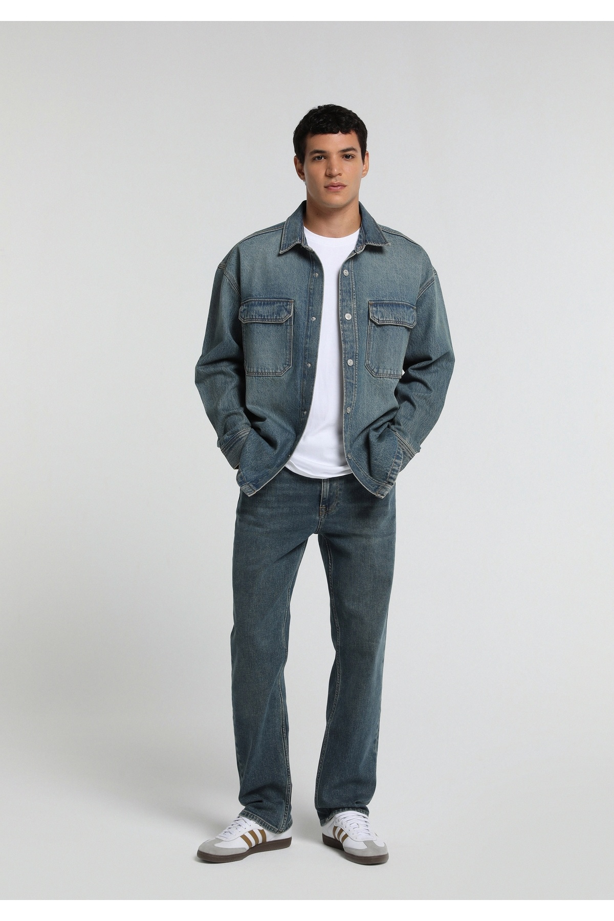 Relaxed Straight Fit Erkek Mid İndigo Denim Jean Pantolon