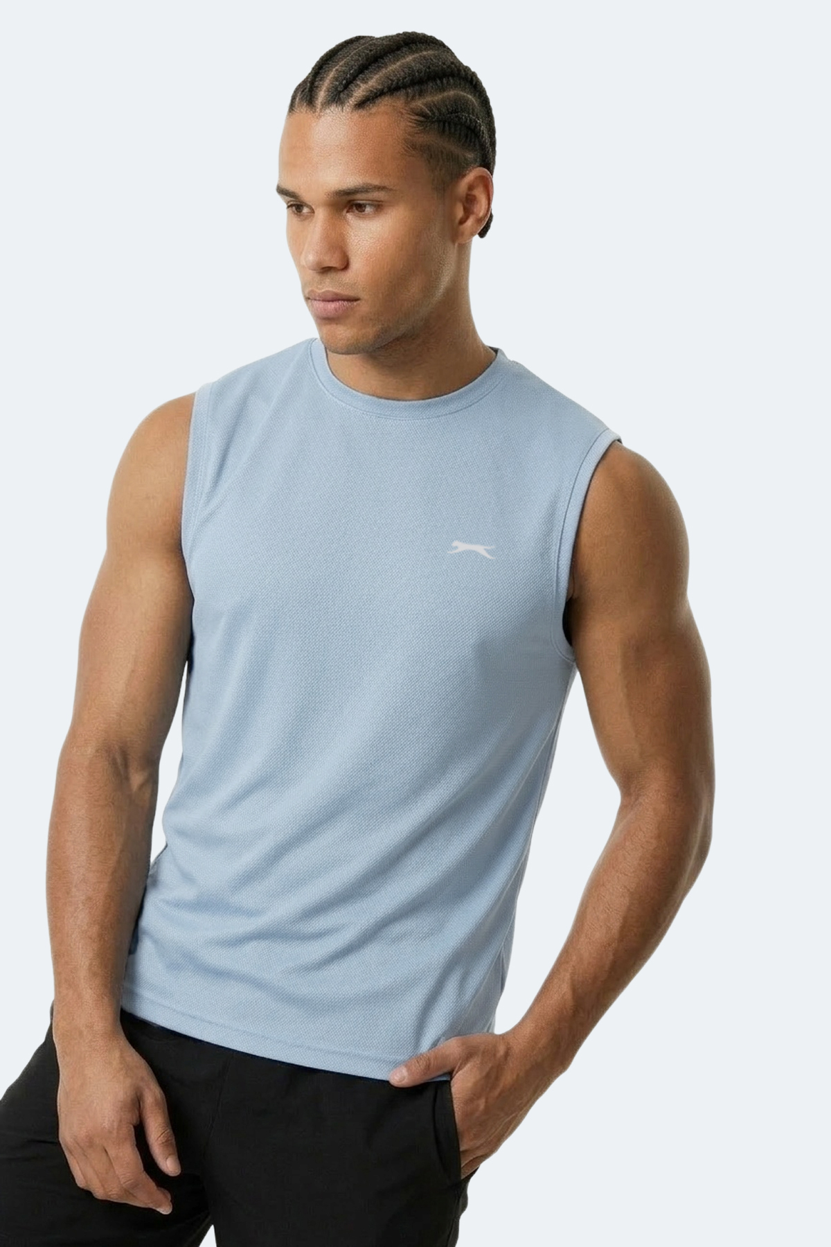 Slazenger HAZZAR I Erkek Kolsuz Açık Mavi Tişört görsel 5