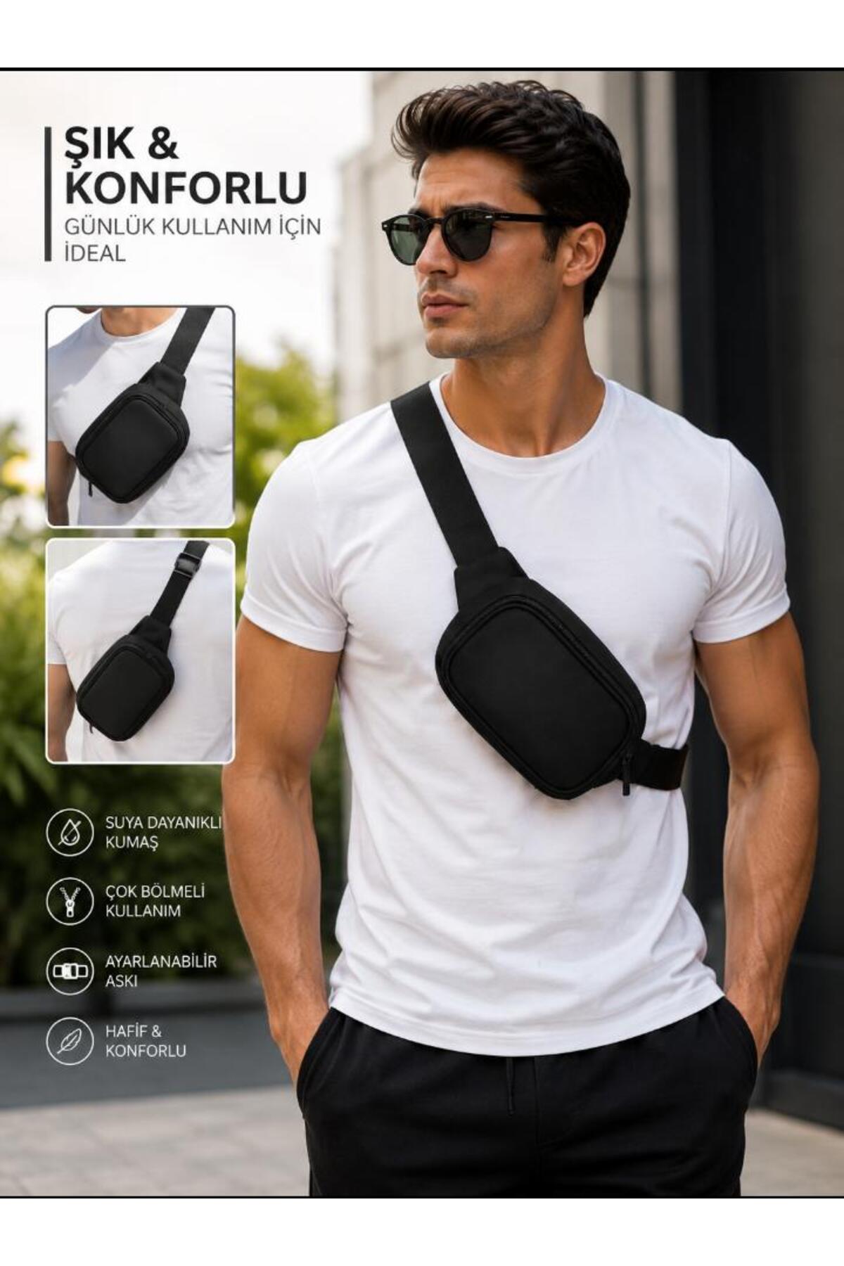 Sofia Erkek Siyah Günlük Crossbag body Bel Çantası görsel 3