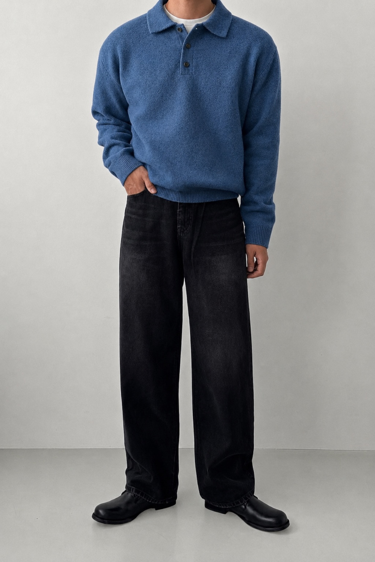 SERABLANKA Erkek Polo Yaka Oversize Triko Kazak, Rahat Kalıp görsel 4