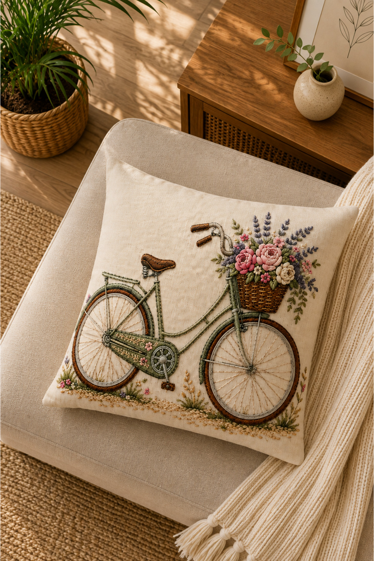 Dijital Baskılı Dekoratif Kırlent Kılıfı 43x43 cm – Modern Desenli Keten Dokulu