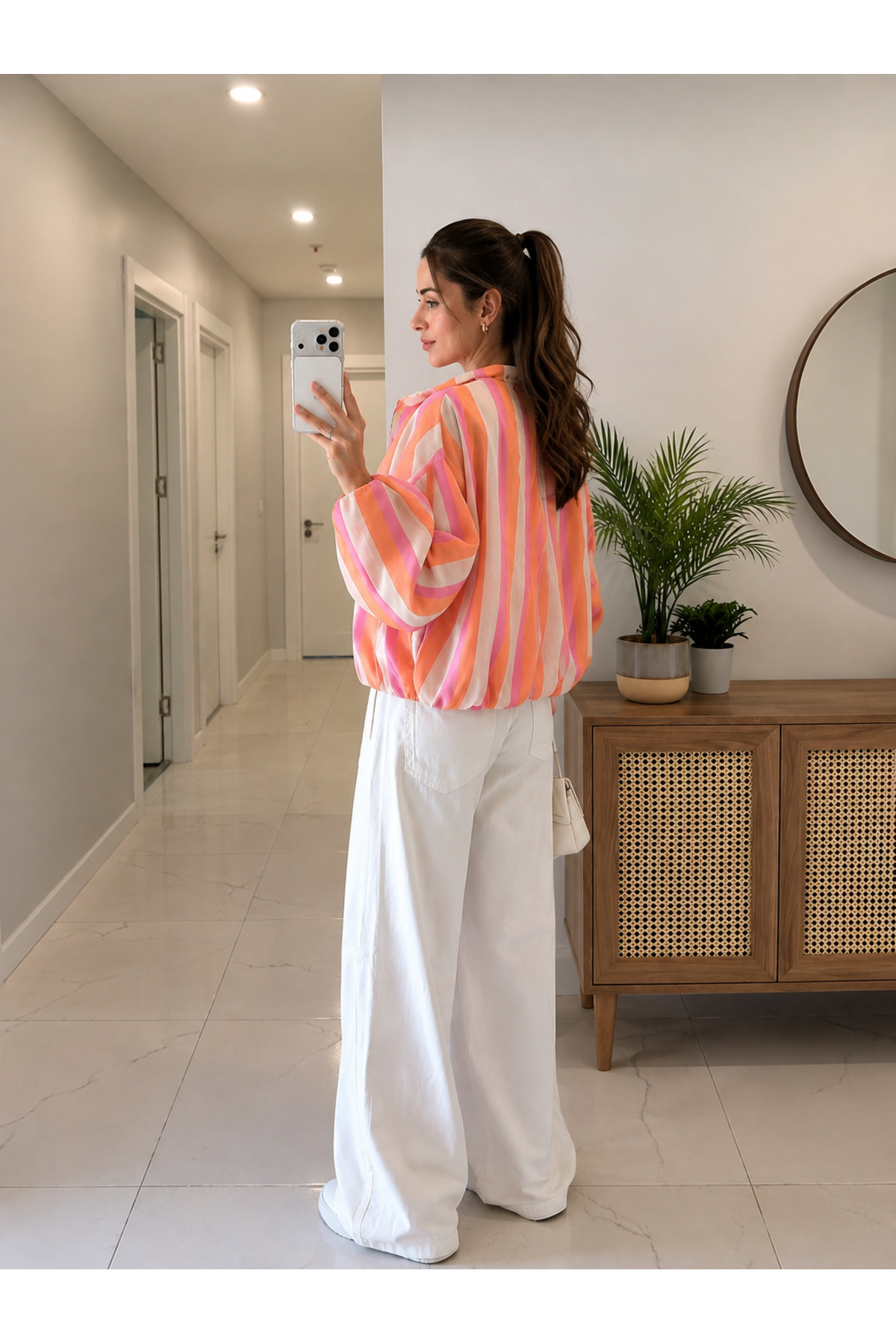 Nes Moda Kadın Yeni Sezon Çizgi Detaylı Fermuarlı Bomber Ceket görsel 3