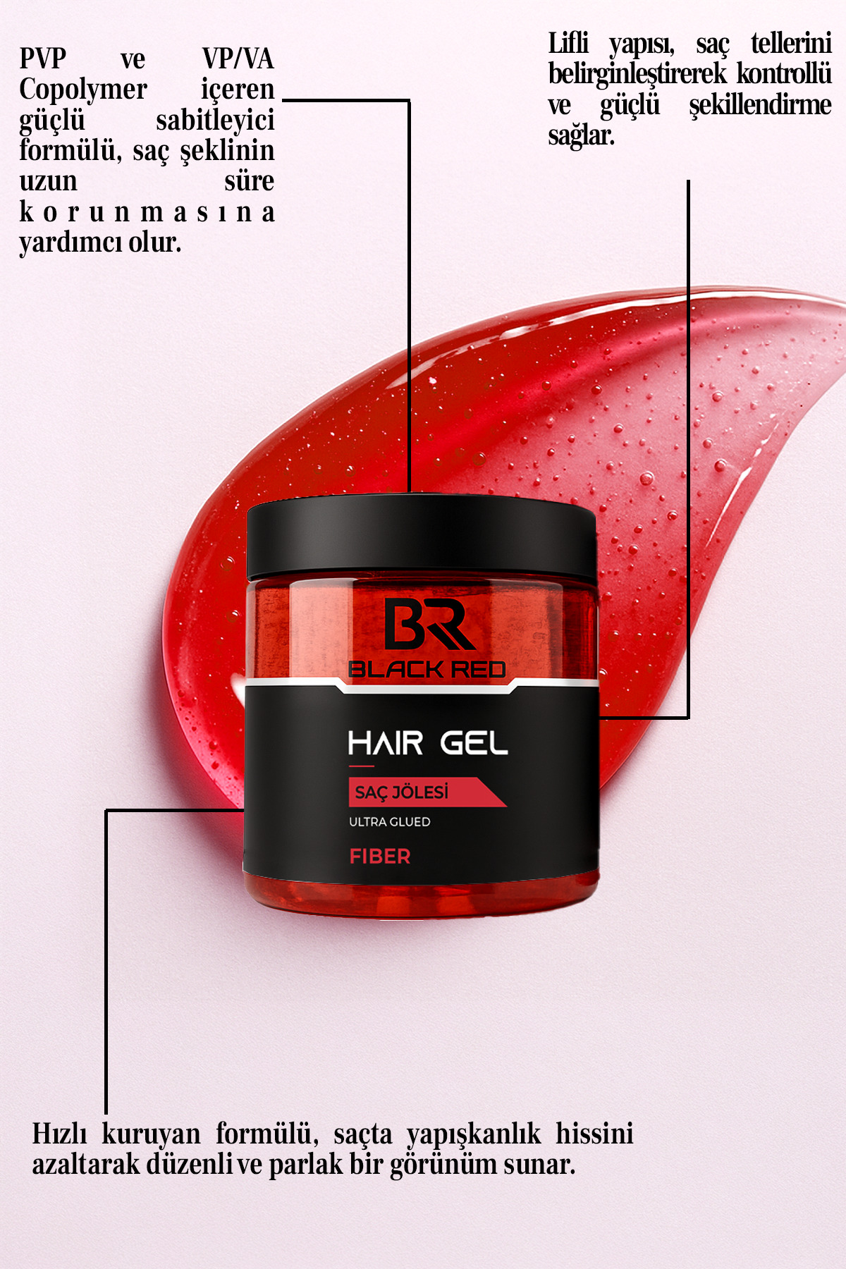 Fiber Saç Jölesi 500 ml – Ultra Güçlü Tutuş, Ekstra Sabitleyici Hair Gel — BR152.01.0025 — تصویر 2 از 4
