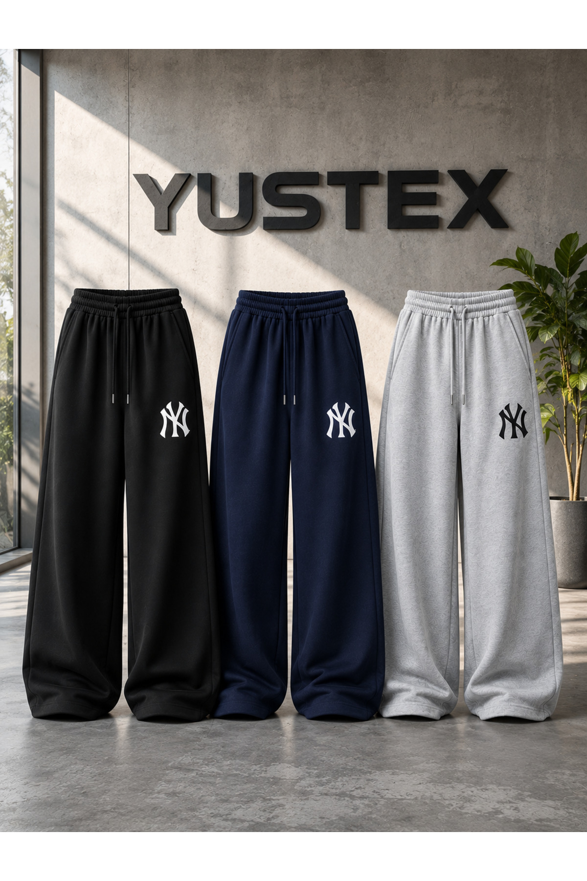 yx yustex sport 3 ADET NY BASKILI EŞOFMAN ALTI (SİYAH - GRİ ve LACİVERT) BOL PAÇA EŞOFMAN