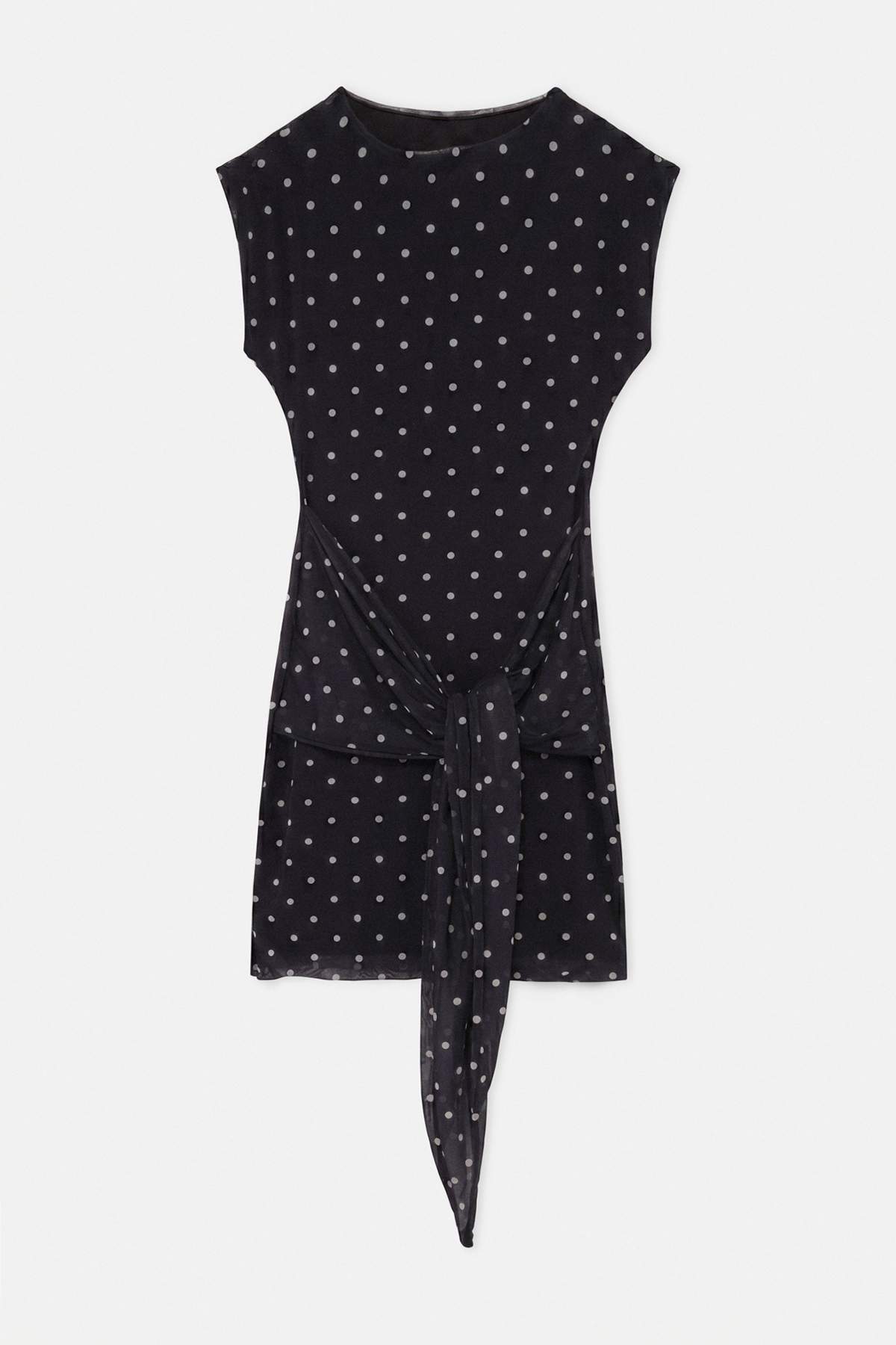 Drop by Trendyolmilla Siyah Puantiyeli Bisiklet Yaka Kolsuz Belden Bağlamalı Astarlı Tül Elbise TDRSS26EL00086