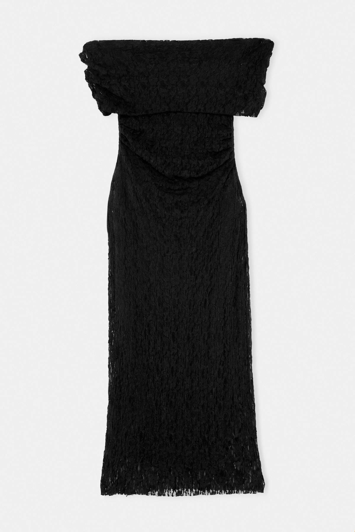 Drop by Trendyolmilla Siyah Carmen Yaka Kolsuz Astarlı Likralı Uzun Dantel Elbise TDRSS26EL00095