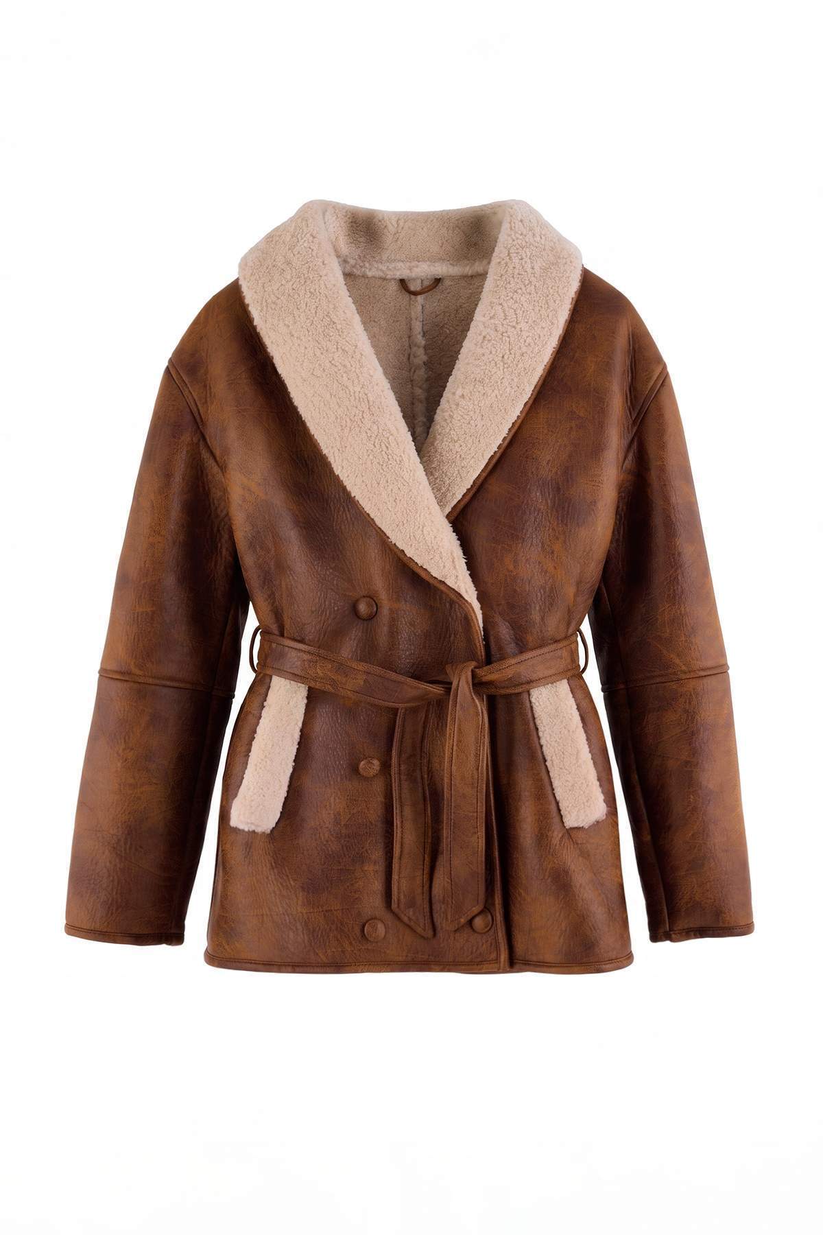 Trendyolmilla Siyah Oversize Kalıp Şal Yaka Peluş Detaylı Mont TWOAW27MO00057