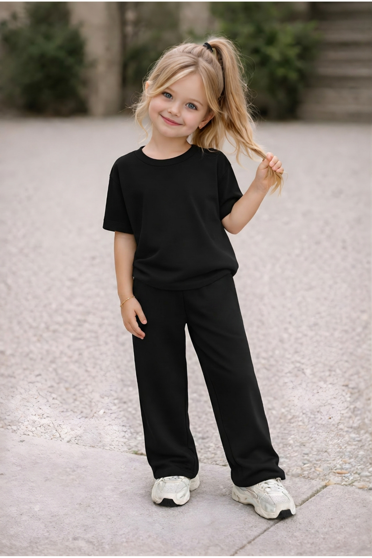 Kids Oversize Twinkle Neck Short Sleeve High Waist Bottom-Top Set