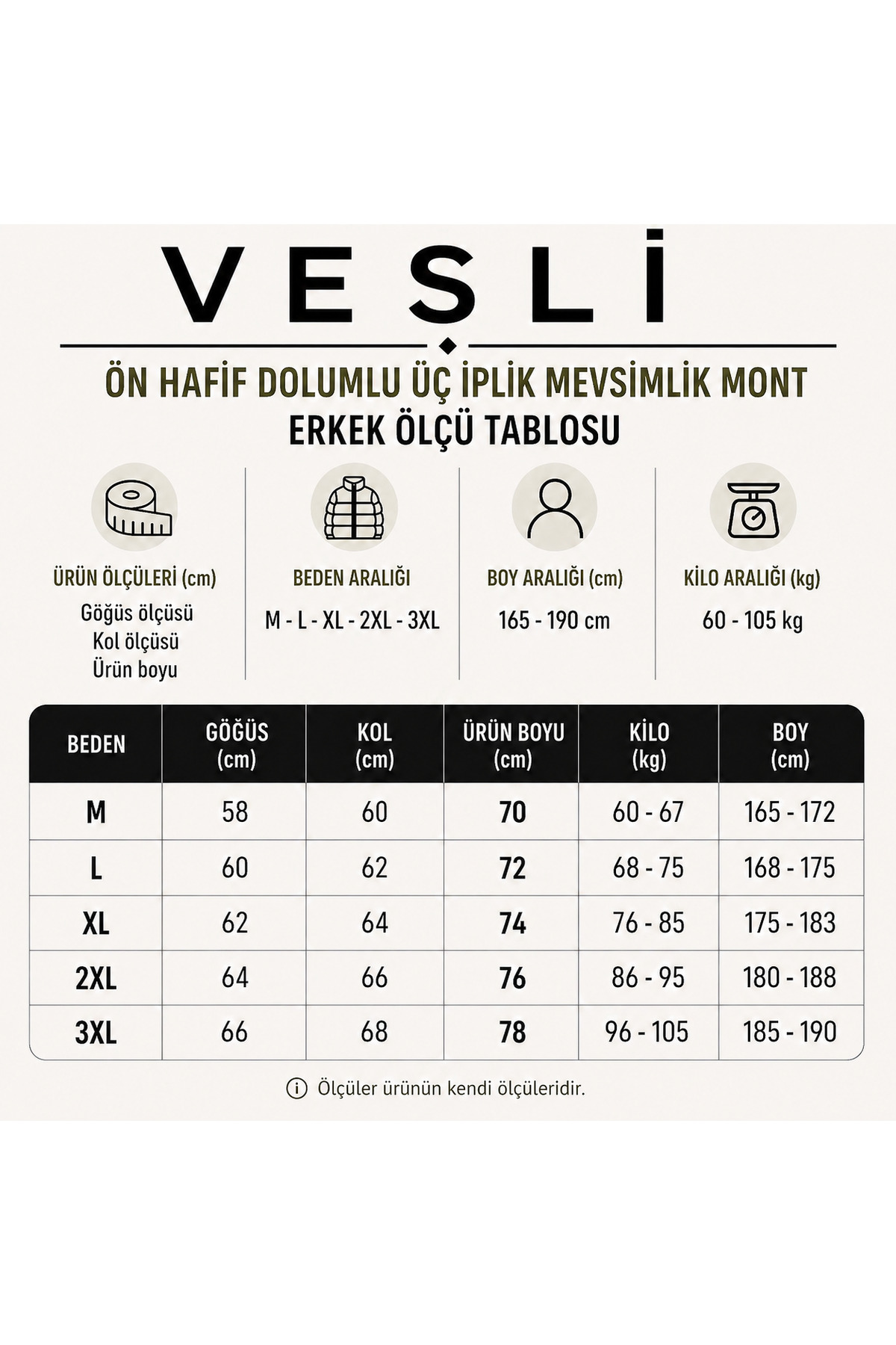 Vesli Üç İplik Ön Dolumlu Erkek Mont görsel 5