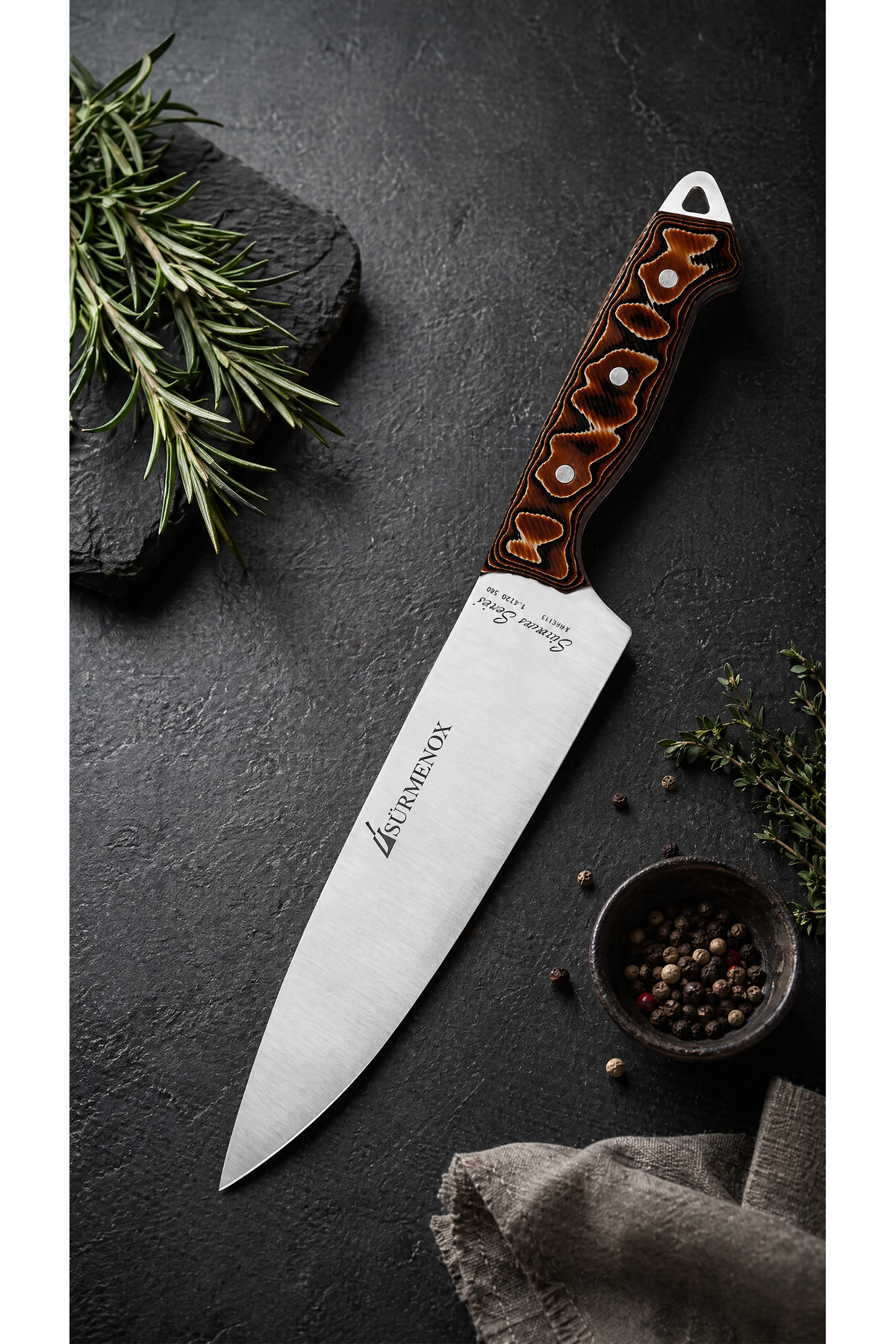 Sürmene Series Pointed Kitchen Chef Knife Coffee Verzalit Handle Meat Bread Vegetable Salad Chef Knife HDS-131