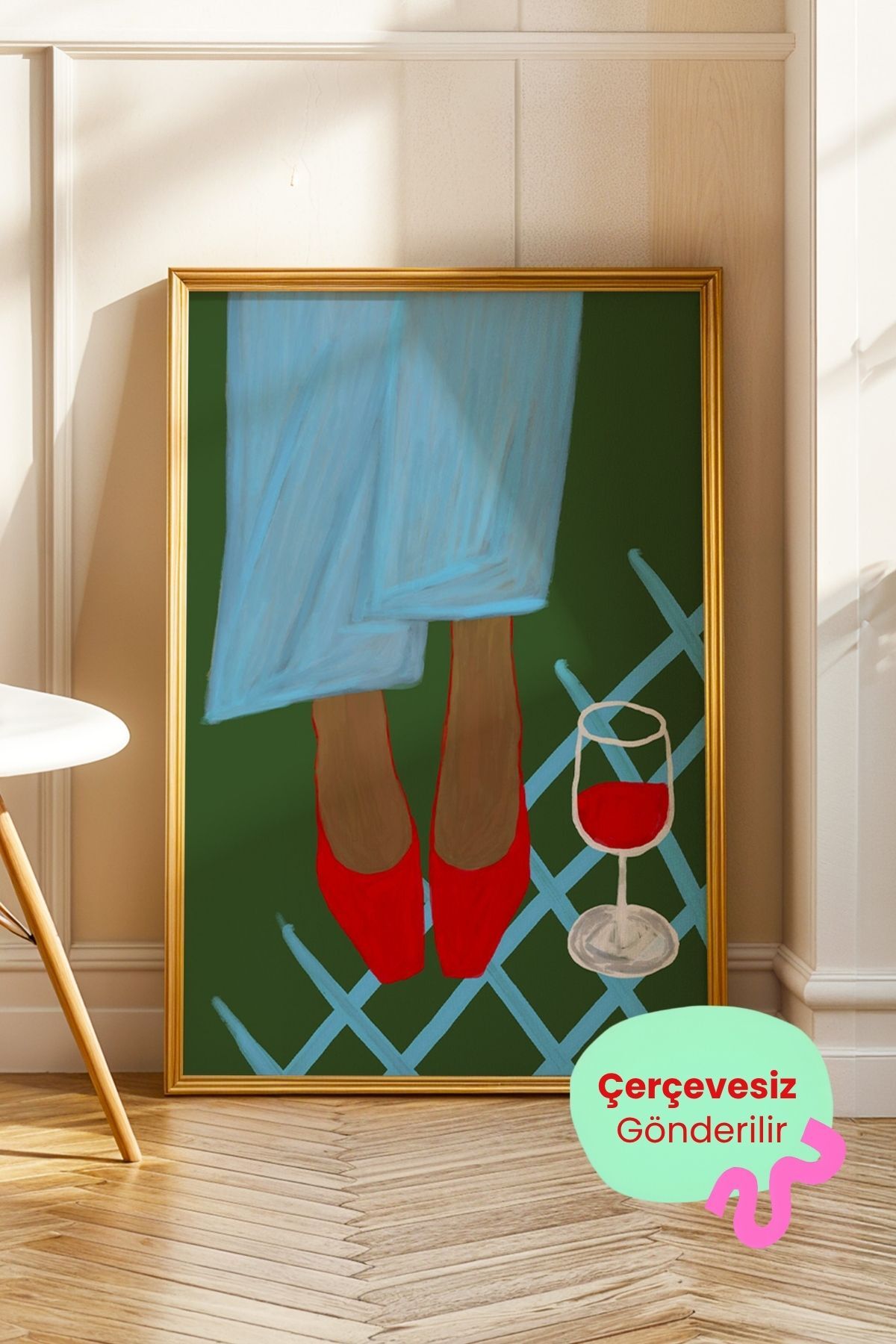 Kadın Tablo Kırmızı Topuklu ve Şarap Poster Modern Duvar Dekoru Çerçevesiz