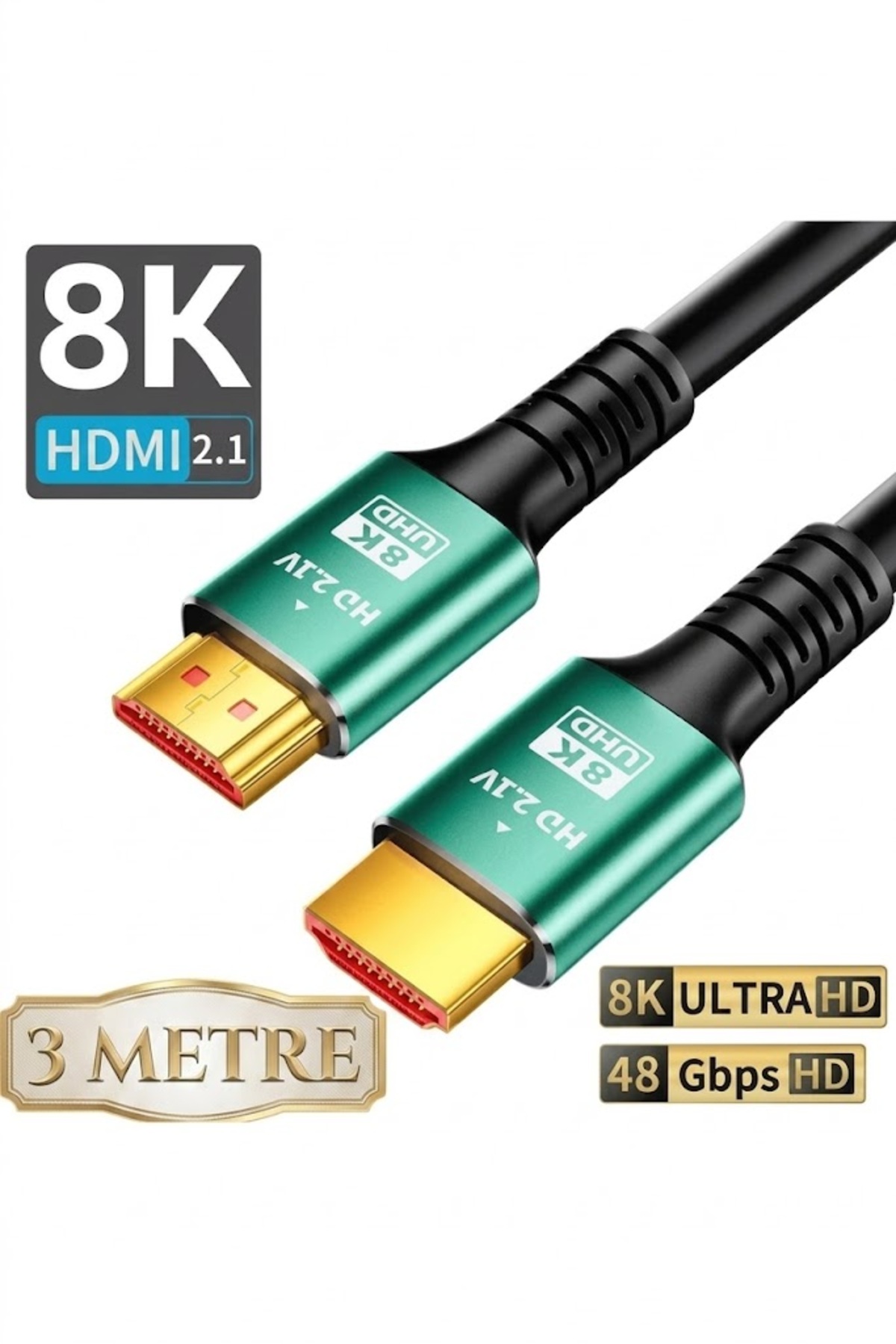 HDMI 2.1 8K Ultra HD Kablo 3 Metre (48Gbps – 4K/120Hz Destekli) 3mt 8K @144HZ Ultra Yüksek Hızlı 8k Hdmi 2.1 Kablo Yüksek Çözünürlüklü Kablo