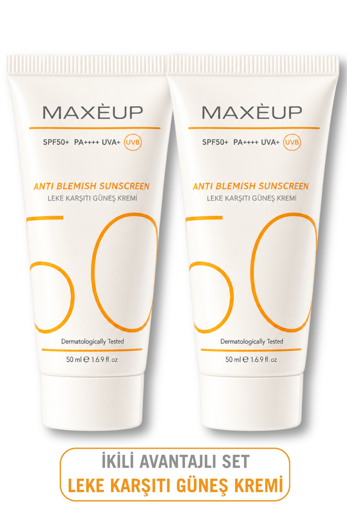 Yüksek Koruma ve Nemlendirici Etkili Güneş Koruyucu Krem SPF50+ Yüz Güneş Kremi | 50 ML x2 | — MAXE05
