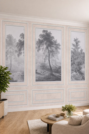 dreamwall Duvar Çıtası ve Gravür Orman ve Nehir Manzaralı Modern Tekstil Duva...