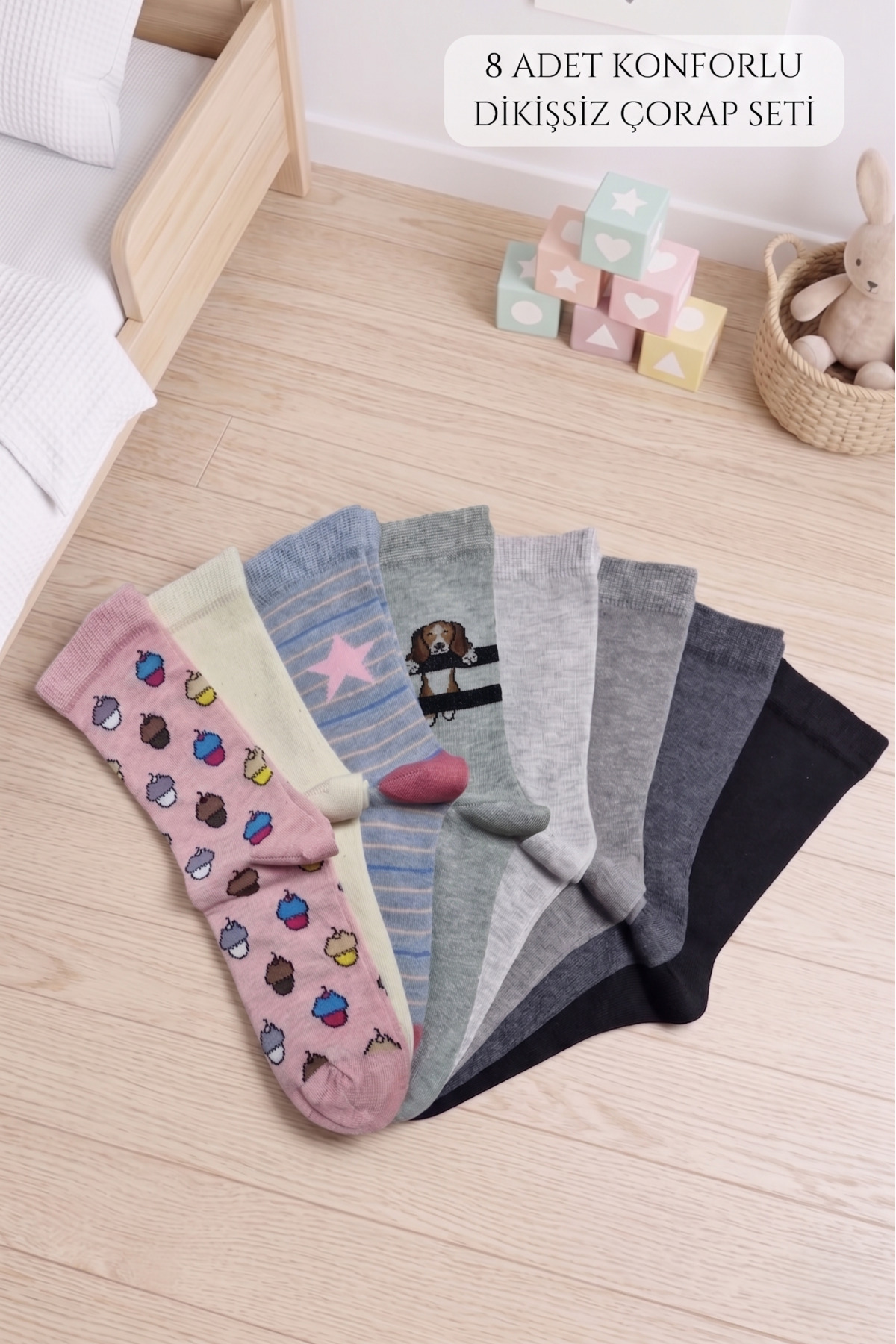 8-Pack Seamless Kids Socks High Cotton 8 Pairs
