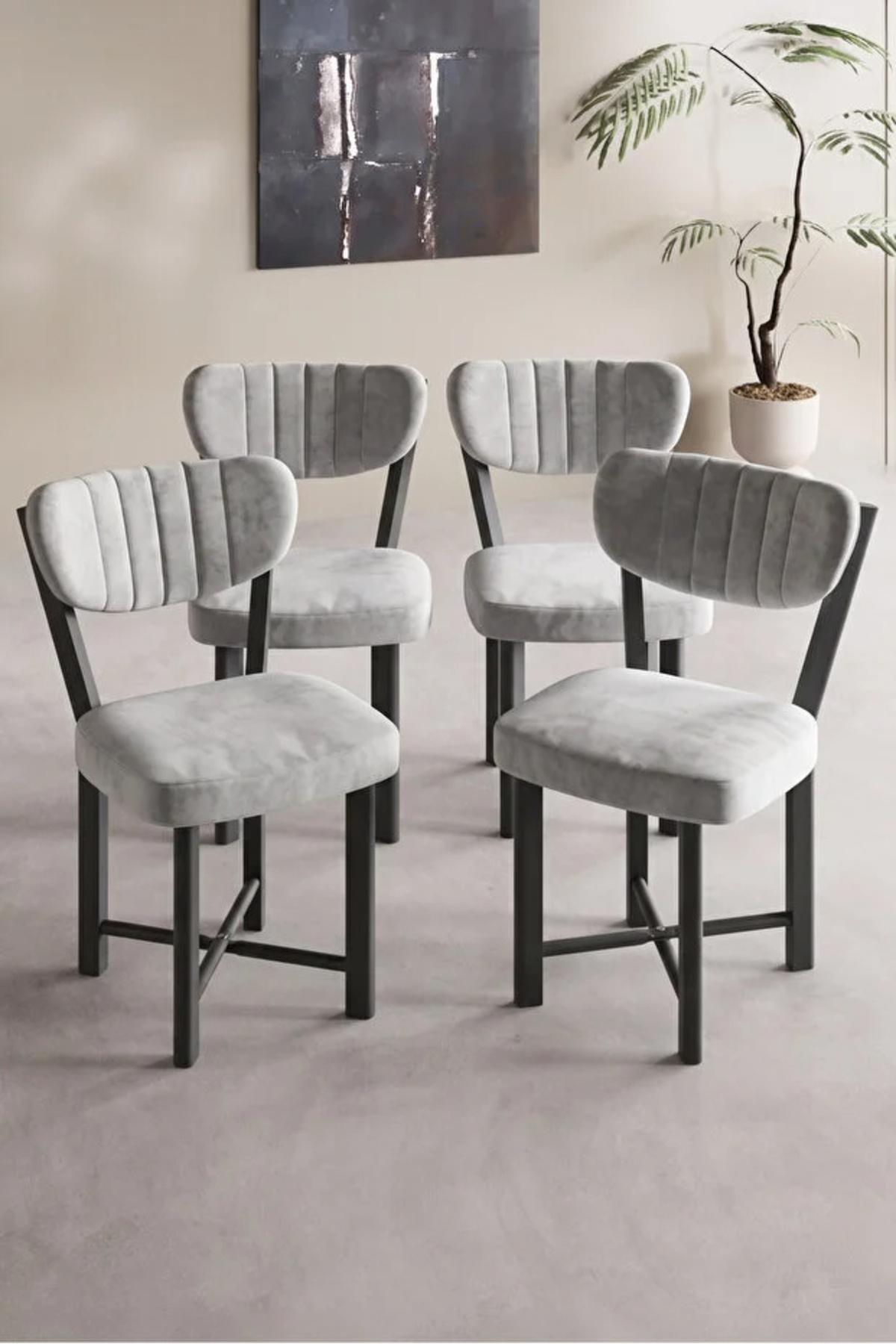 Sandalye 4 Adet Baby Face Kumaş Metal Ayak Modern Mutfak Sandalyesi Cafe Balkon Ofis Elma görsel 2