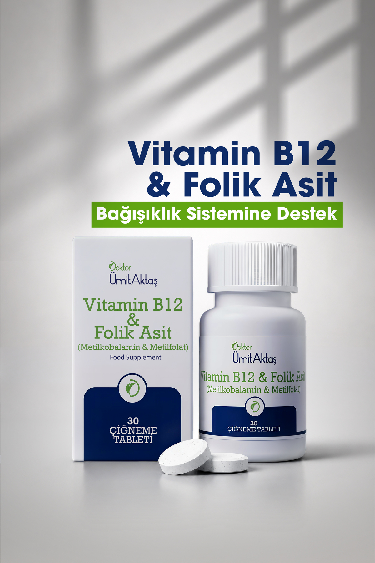 Dr. Ümit Aktaş Vitamin B12 & Folikasit - Aktif B9 - 30 Tablet