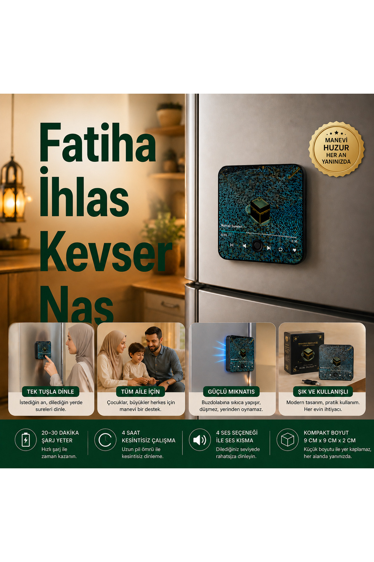 NUHA Namaz Sureleri Dijital Buzdolabı Magneti | Sesli | Tek Tuş