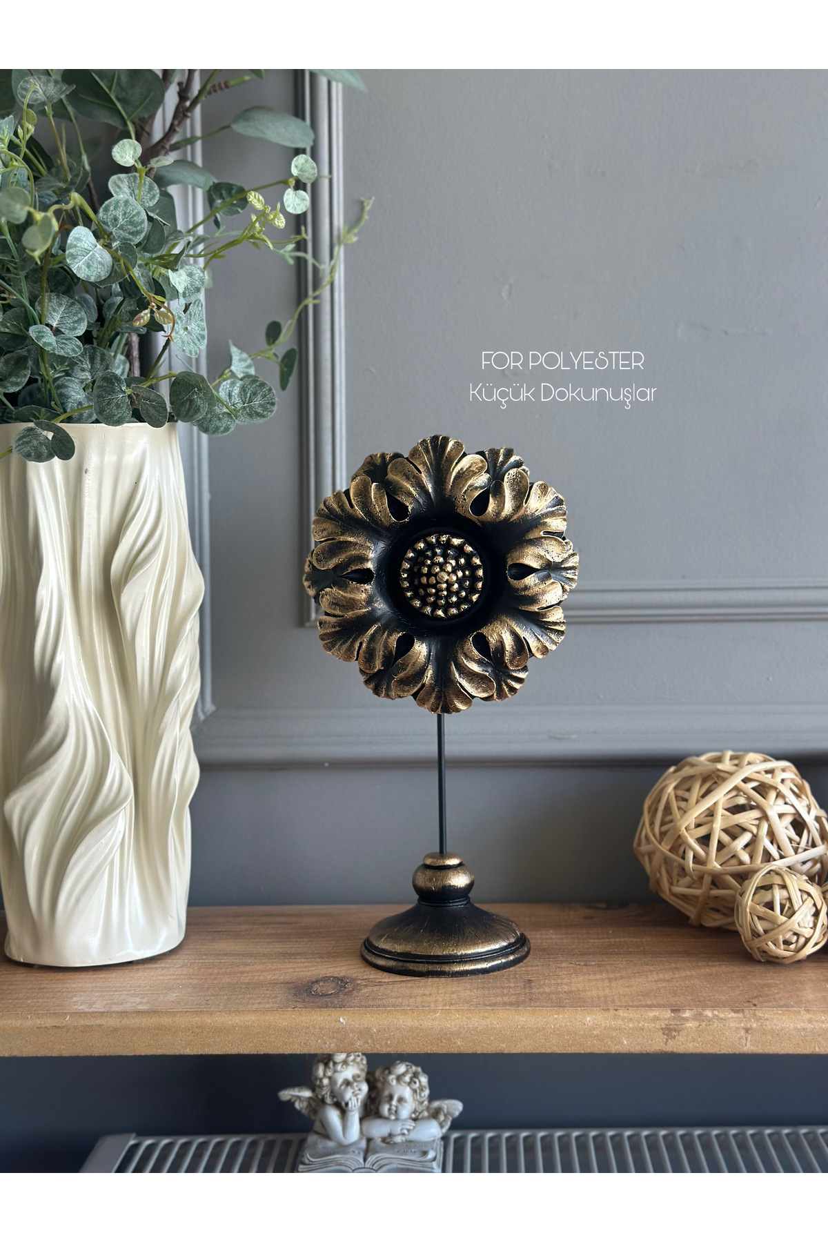 Decorative Pedestal Table Flower Gold/ Table Top Accessory/Shelf Combination/Home-Office Decoration