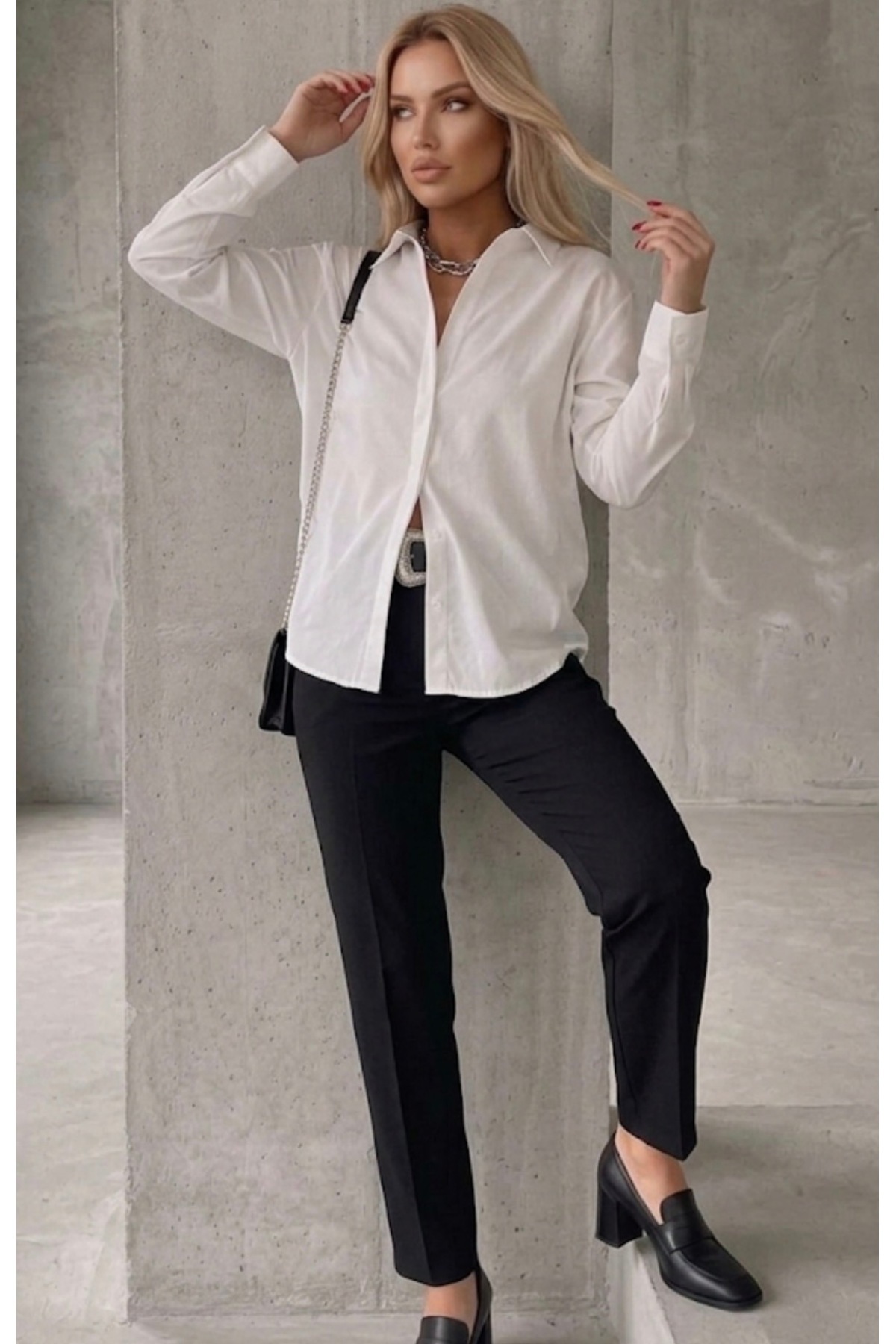 Yeni sezon Kadın Beyaz pamuk Saten Gömlek-EMMAS CLOTHİNG - Görsel 15