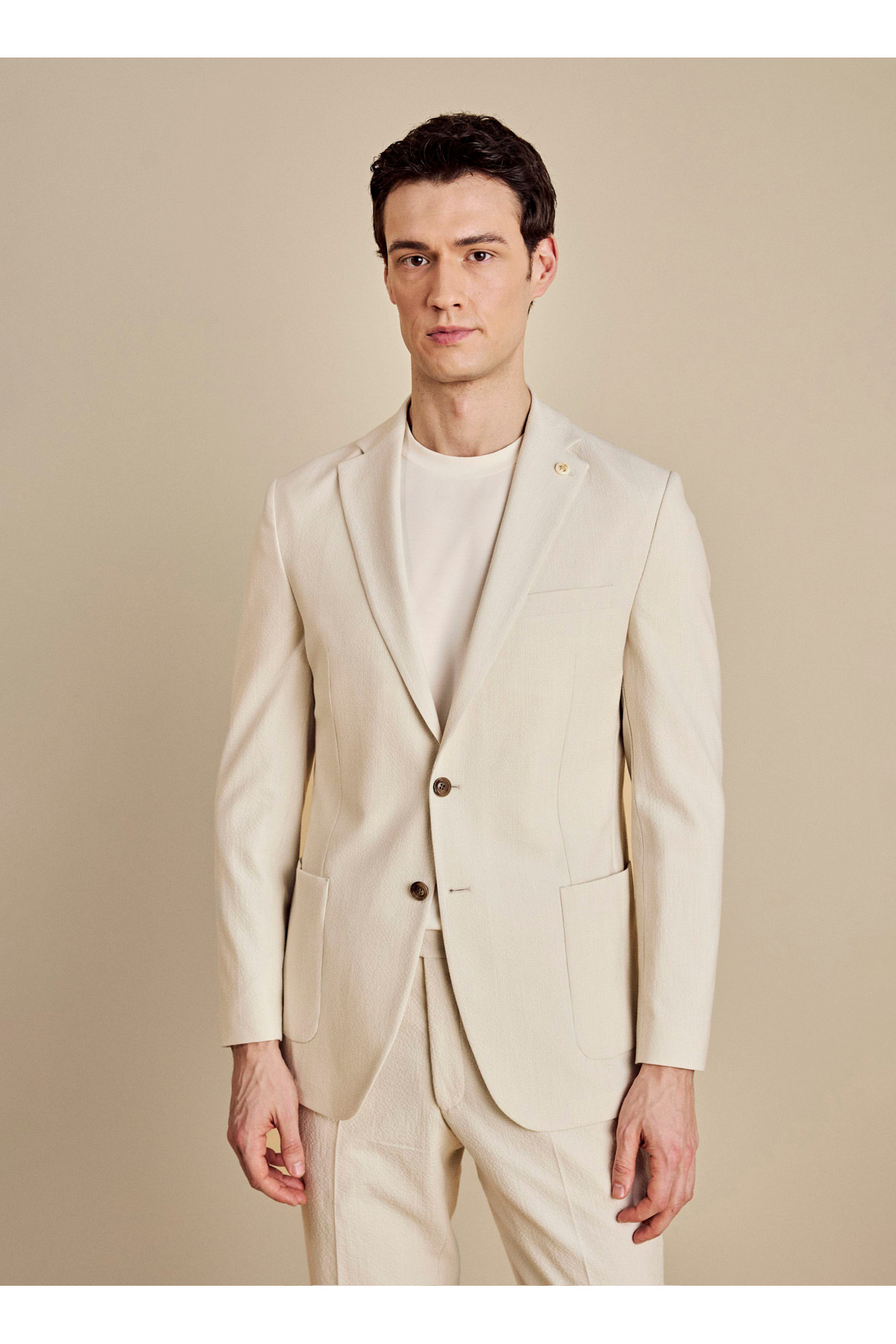 BROOKS BROTHERS Bej Erkek Slim Fit Fitilli Desenli Ceket