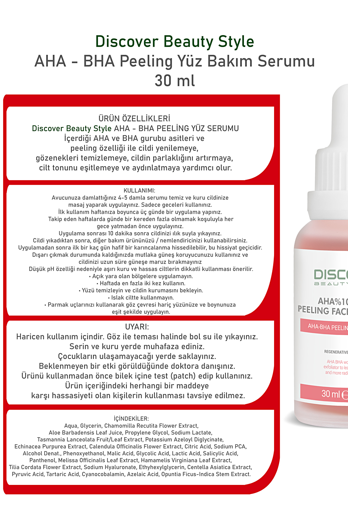 Aha %10 Bha %2 Leke Karşıtı & Cilt Tonu Eşitleyici Peeling Maske Cilt Bakım Serumu 30 ml — 860071 — تصویر 3 از 5