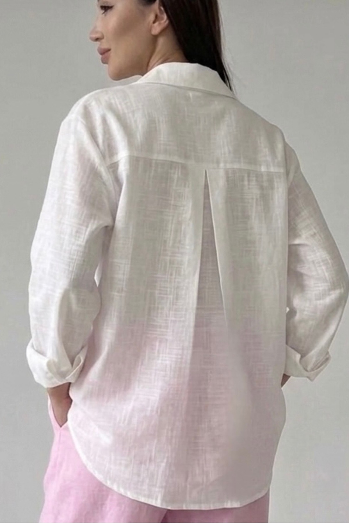 ELLEGANT Yeni Sezon Oversize Kadın Keten Gömlek görsel 6