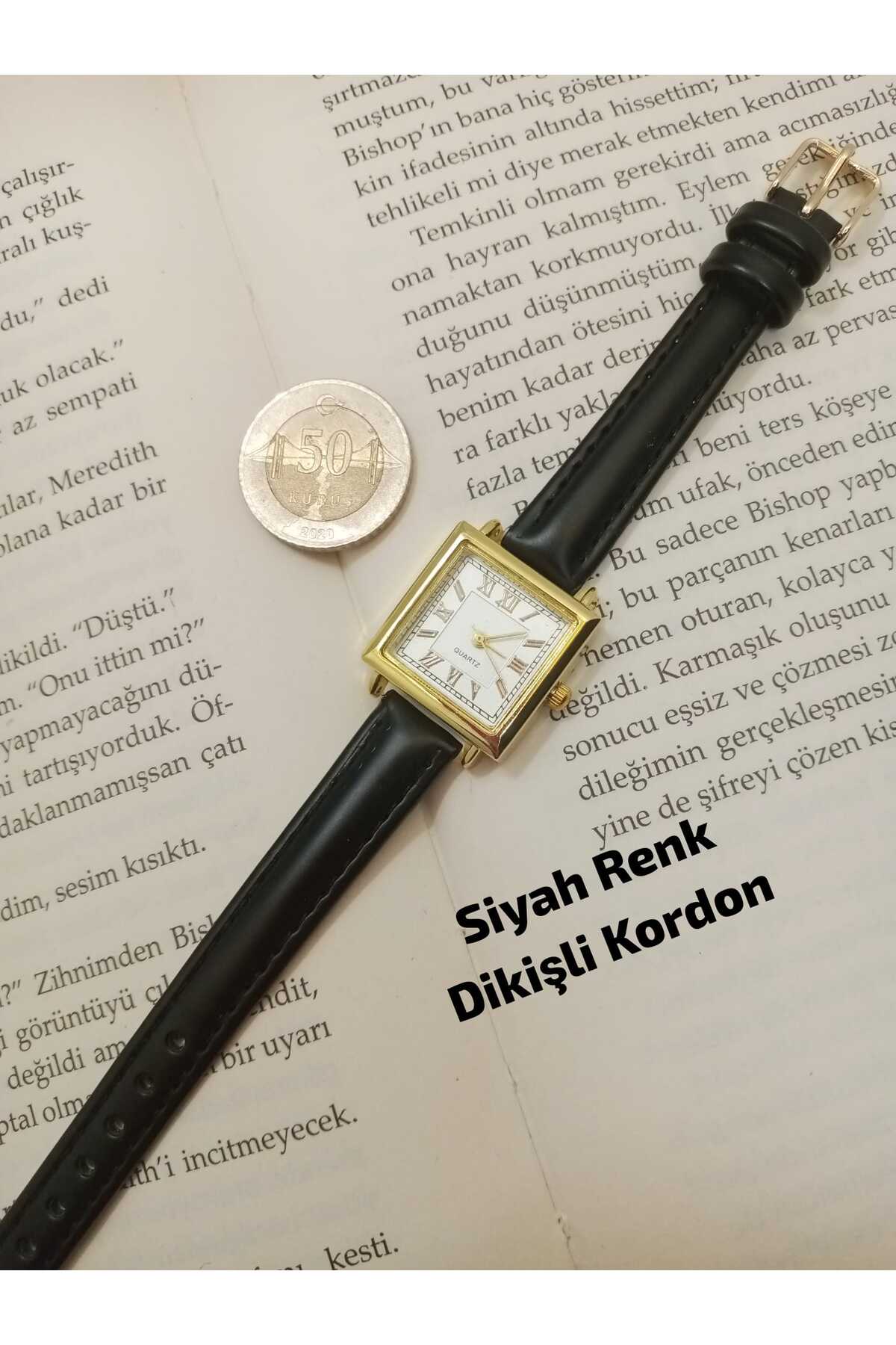 Minimal White Dial , GOLD COLOR CASE WITH Black Color Strap - Women's Wrist Watch