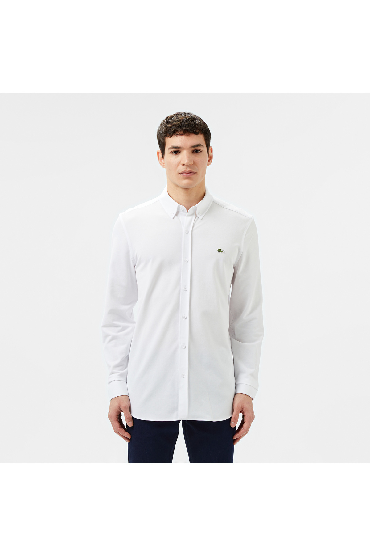 Lacoste Erkek Slim Fit Düğmeli Yaka Beyaz Gömlek — سفید CH0453
