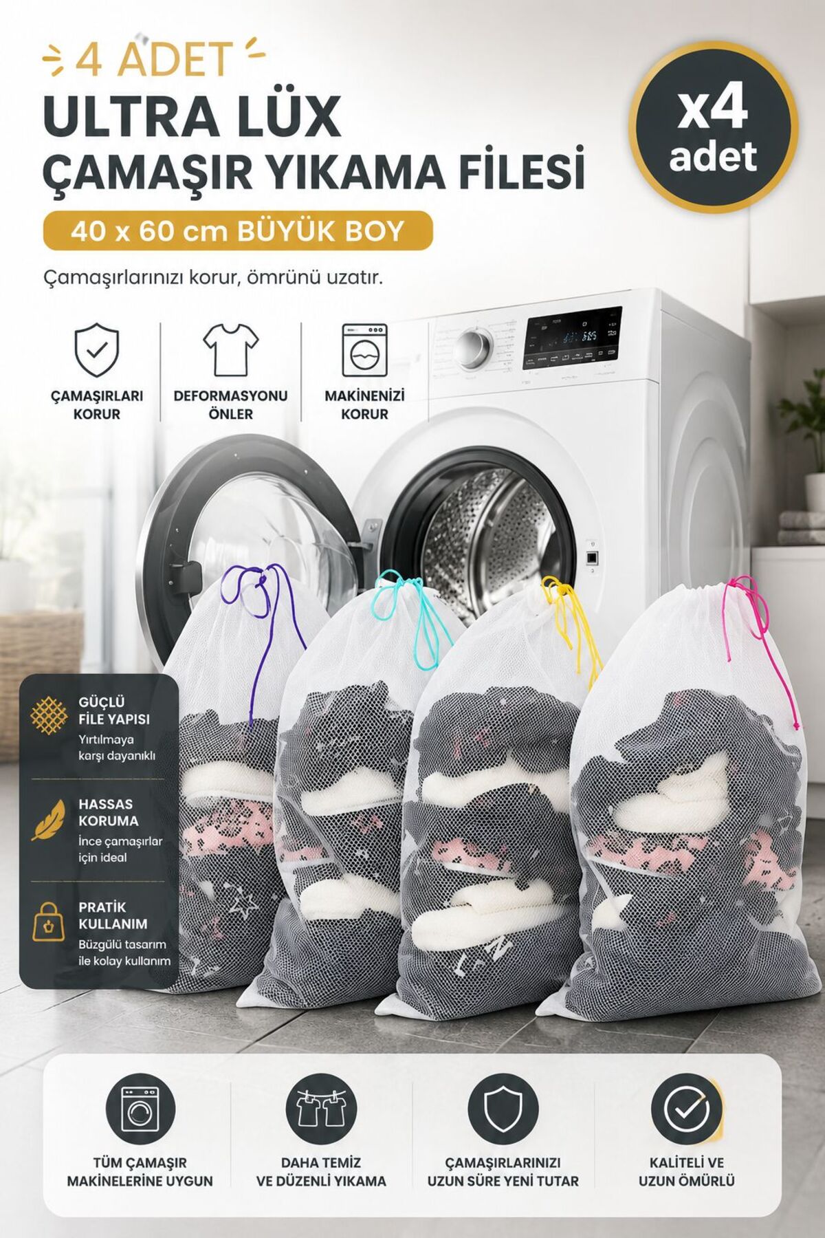 4 Pcs Luxury Laundry Washing Net I Laundry Washing Bag I Special Production for University and Soldiers
