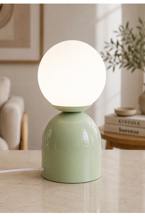 Buiva Modern Abajur Mint Green Beyaz Glop Camlı Masa Lambası