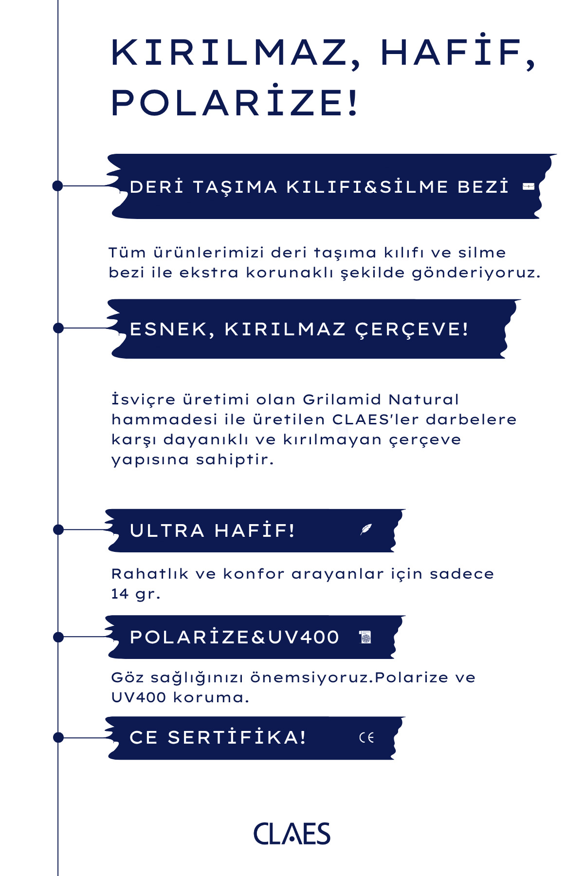CLAES Lucca Honey Polarize Unisex Güneş Gözlüğü görsel 6