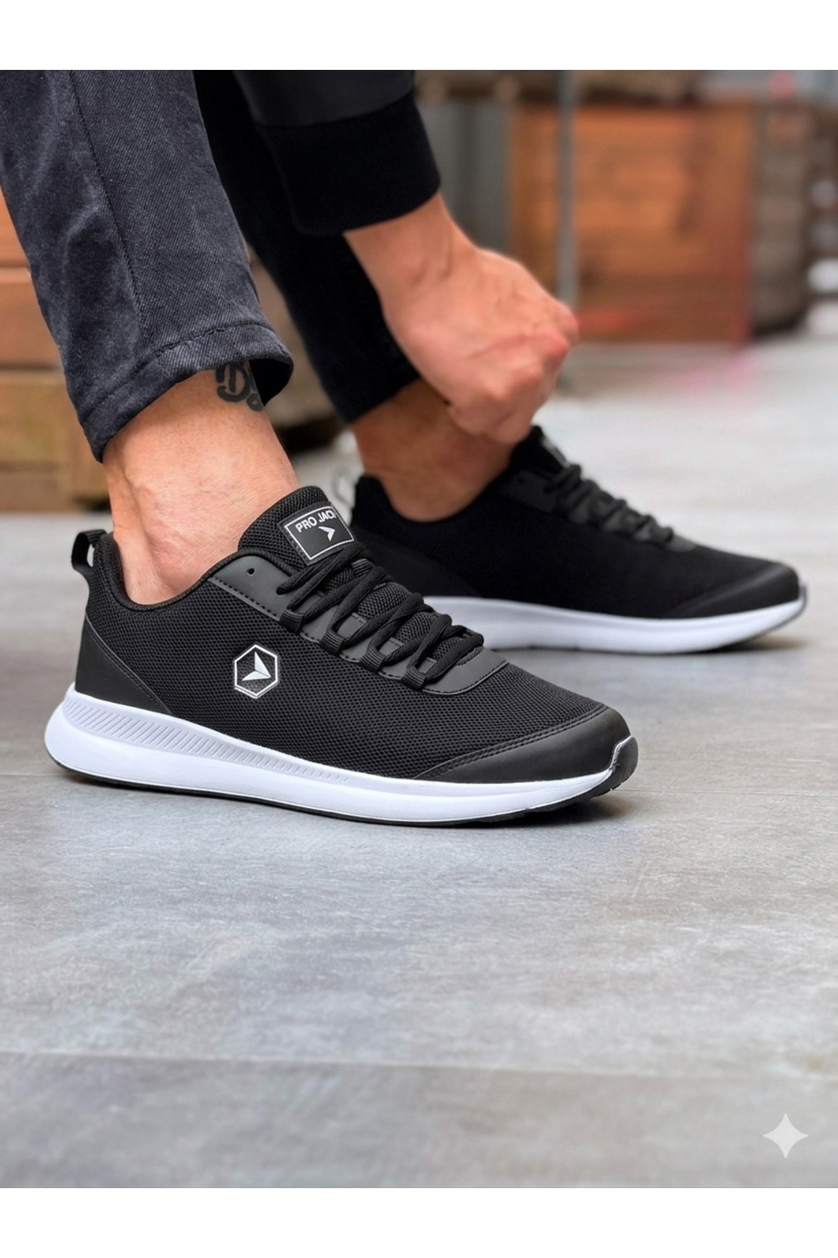 PRO JACK Siyah Beyaz Bağcıklı Sneaker Koşu Yürüyüş Erkek Spor Ayakkabı görsel 5