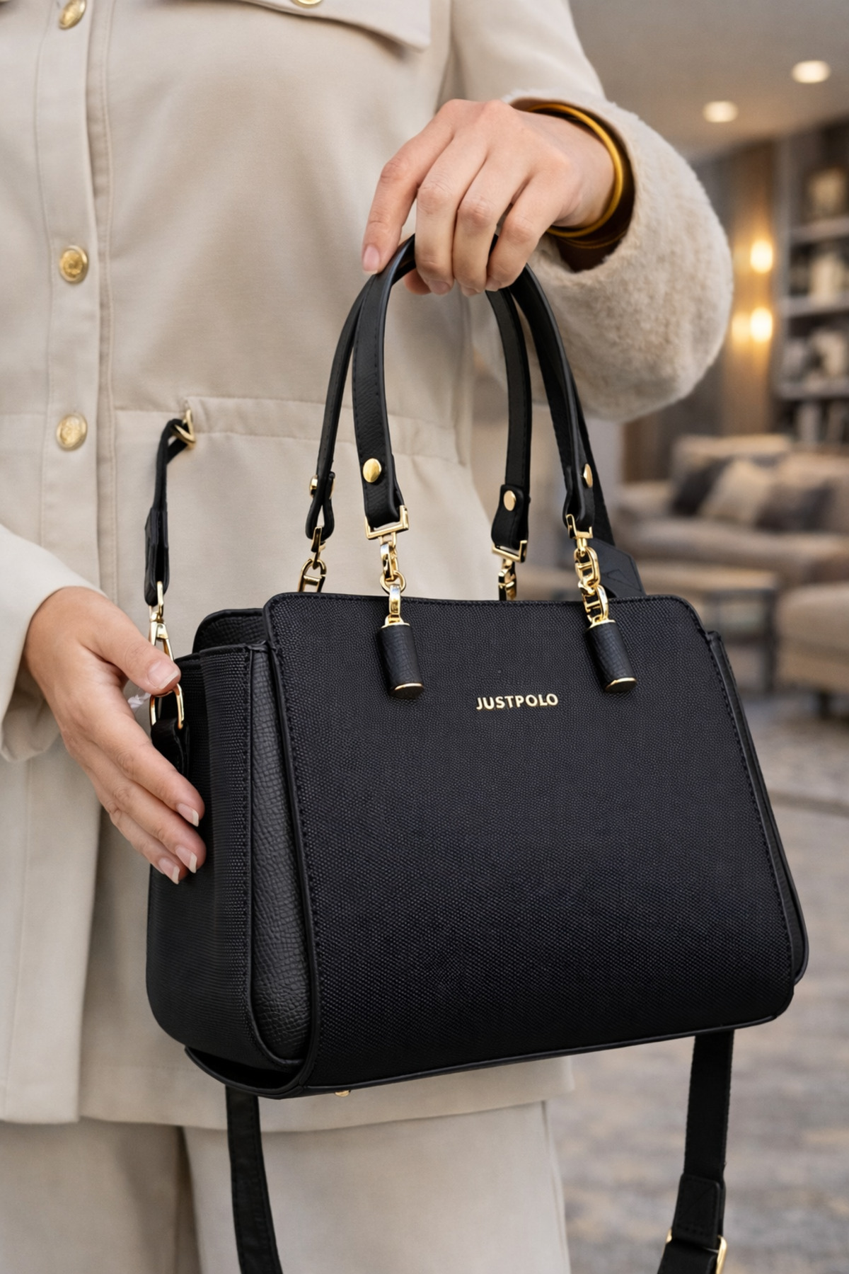 POLO BAG just polo orijinal kadın siyah el ve omuz çantası görsel 6
