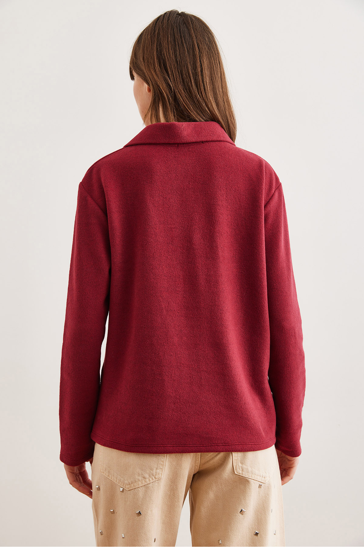 Olalook Kadın Bordo Polo Yaka Selanik Bluz BLZ-19002810 görsel 7
