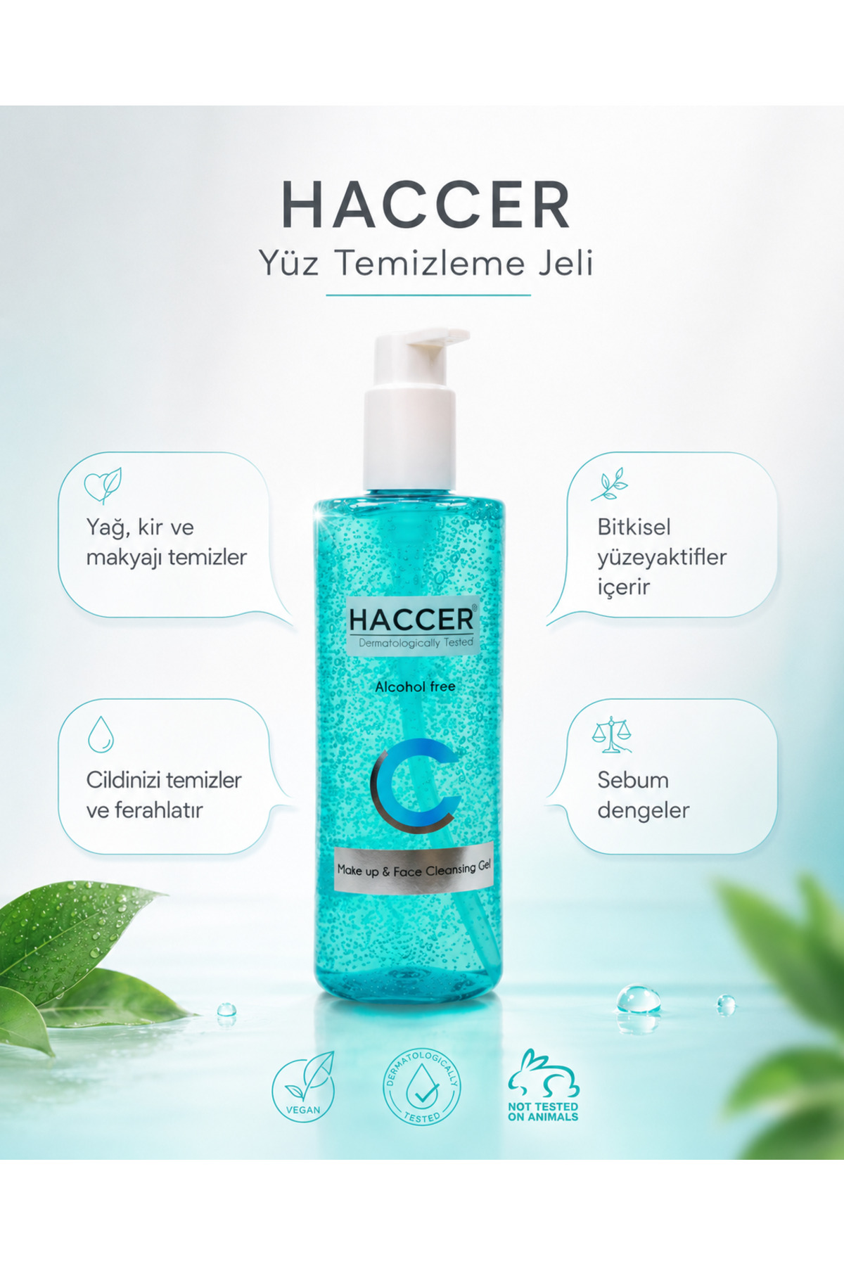 Doğal Yüz Ve Makyaj Temizleme Jeli, Yüz Yıkama Jeli 300 ml Alkolsüz — HFMG001 — تصویر 5 از 8