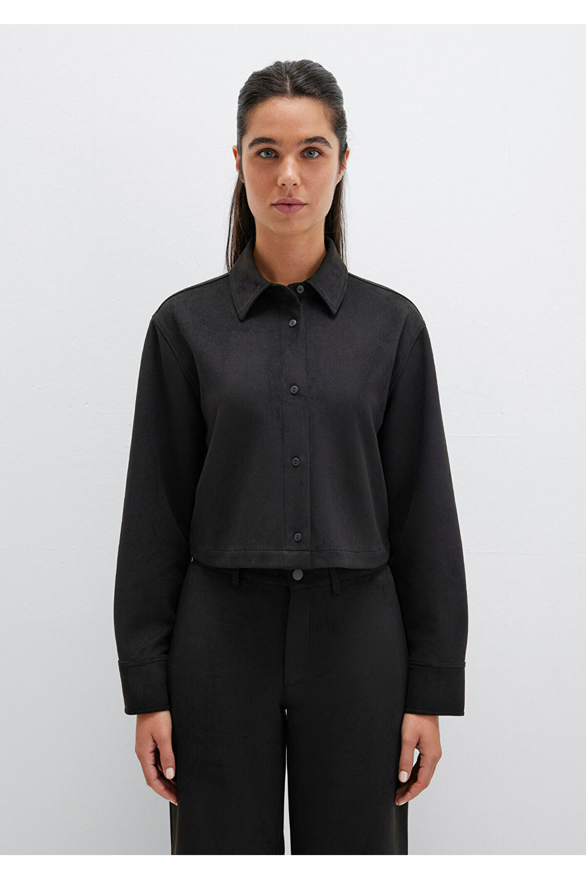 Suni Süet Siyah Gömlek Regular Fit / Normal Kesim 1211278-900 — مشکی — تصویر 4 از 7