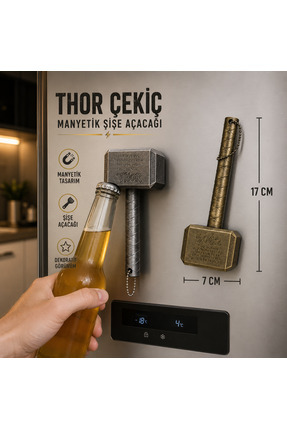 NazLand Thor Çekiç Şeklinde Manyetik Şişe Açacağı Metal Anahtarlıklı Açacak-G...
