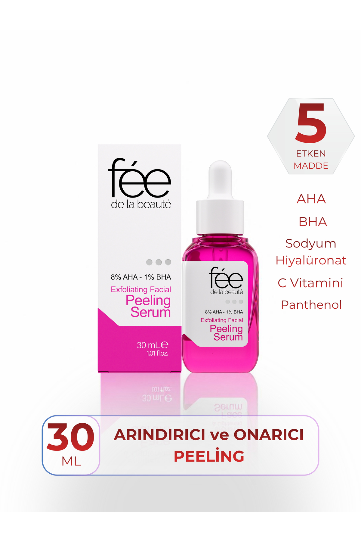 Fee de la Beaute AHA & BHA Cilt Tonu Eşitleyici & Canlandırıcı Kırmızı Peeling Cilt Serumu 30 ML — FEE02