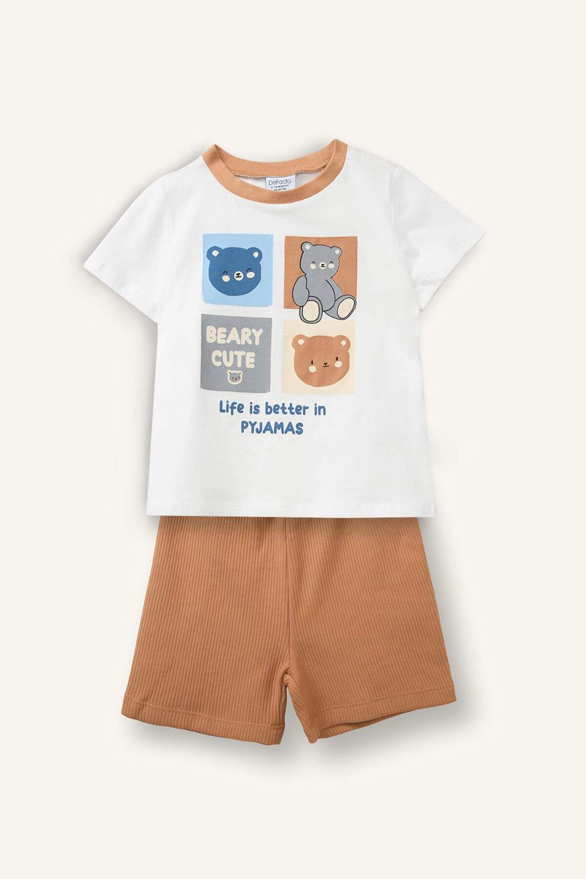 %100 Pamuk Baskılı Kısa Kollu Üst Şort Alt 2'li Pijama Takımı Erkek Bebek H5395A526HS