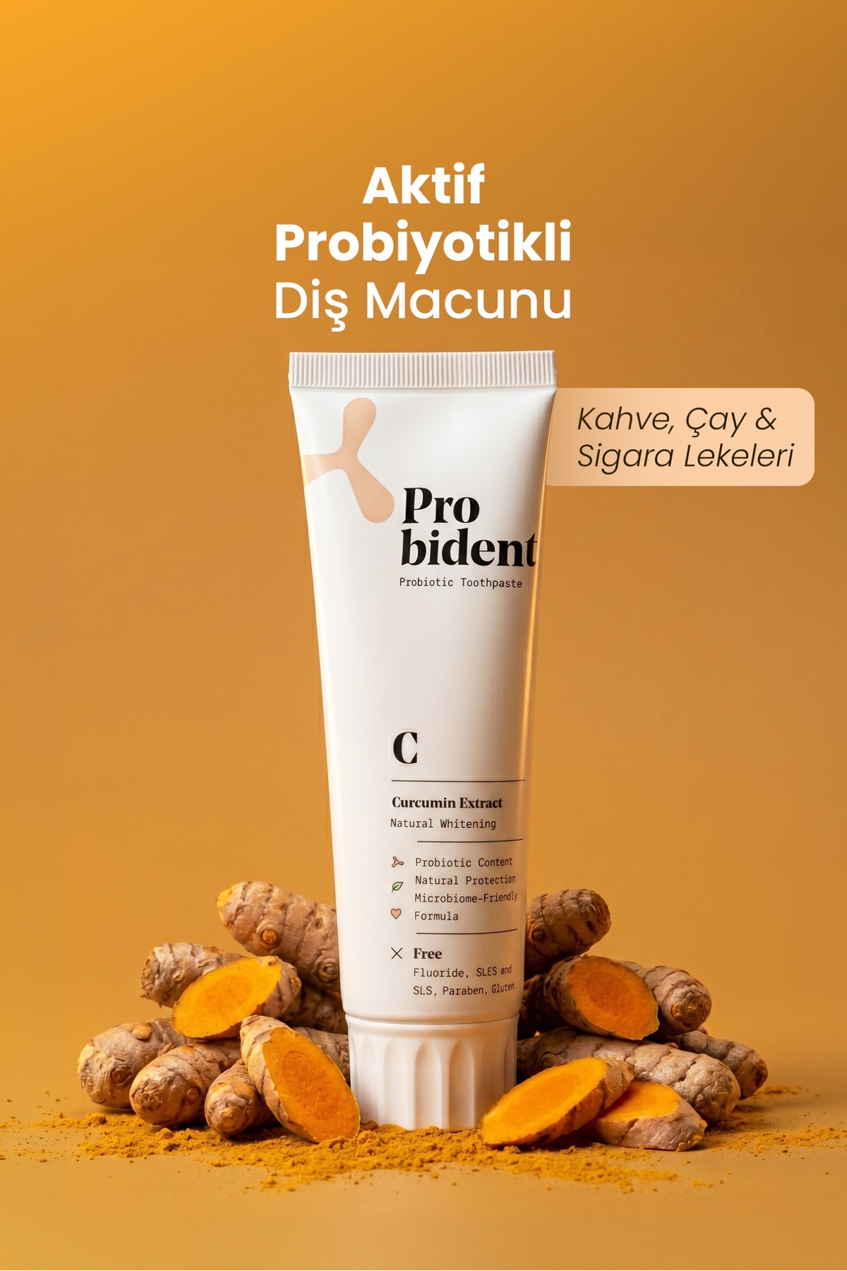Probident Aktif Probiyotik Doğal Florürsüz Diş Macunu Zerdeçal Özüt Ilaveli Doğal Beyazlık