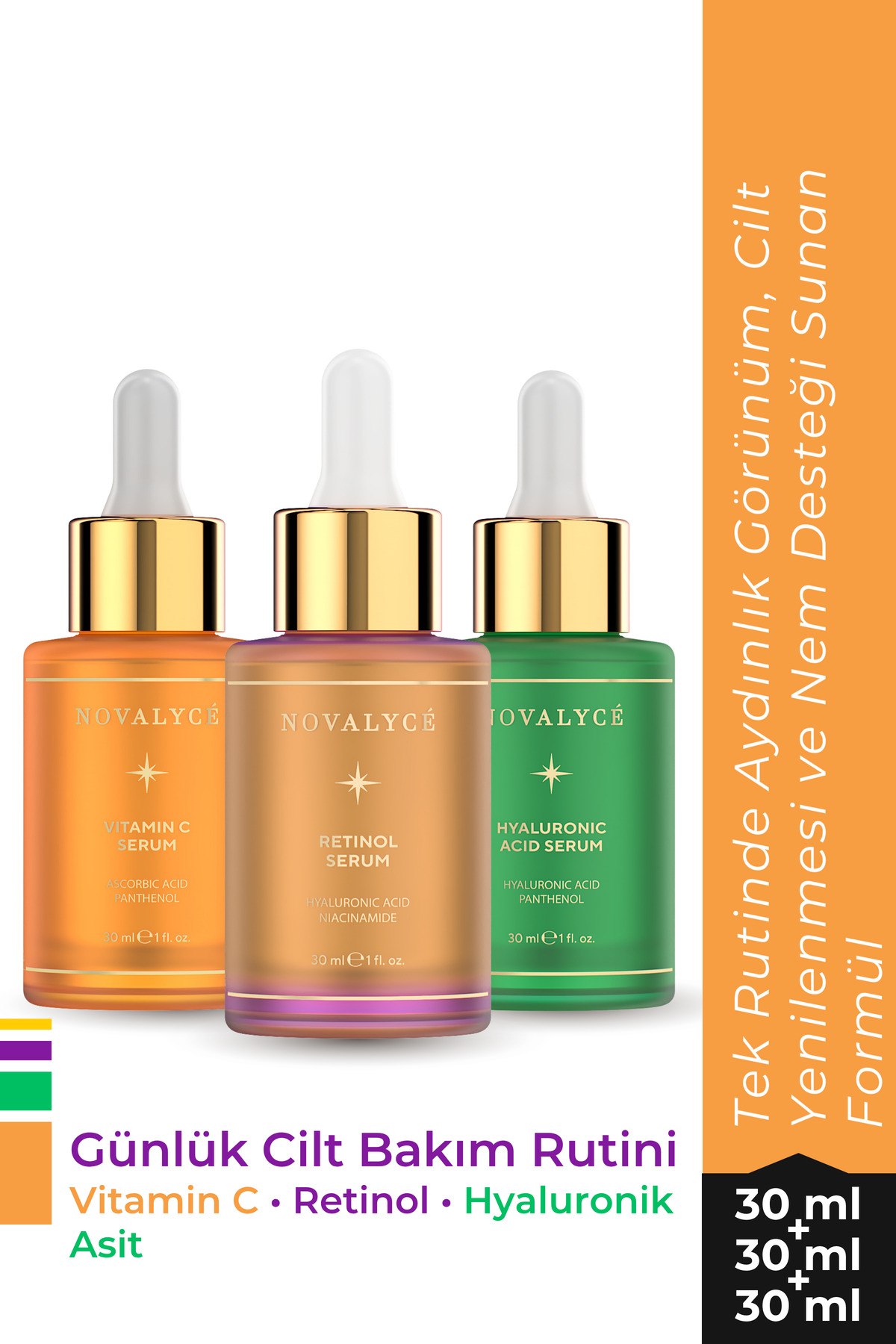 Novalyce Vitamin C Retinol ve Hyaluronic Acid Serum Seti 30 ml x3 — ST00007