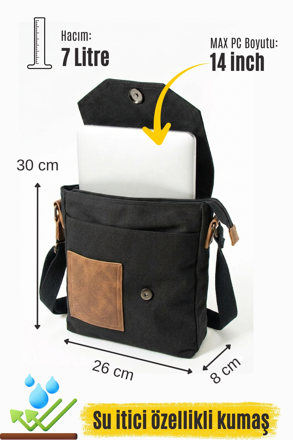 HAKKAN ÇANTA GK62 Kanvas (pamuk) POSTACI ÇANTASI ÇOK BÖLMELİ ÜNİVERSİTE GÜNLÜK ÇANTA MACBOOK TABLET ÇANTA SİYAH görsel 8