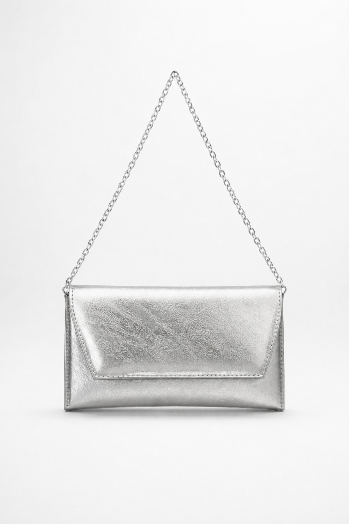 Silver Bag Leather Look Women's Hand and Shoulder Bag with Chain Strap – Stylish Portfolio Clutch