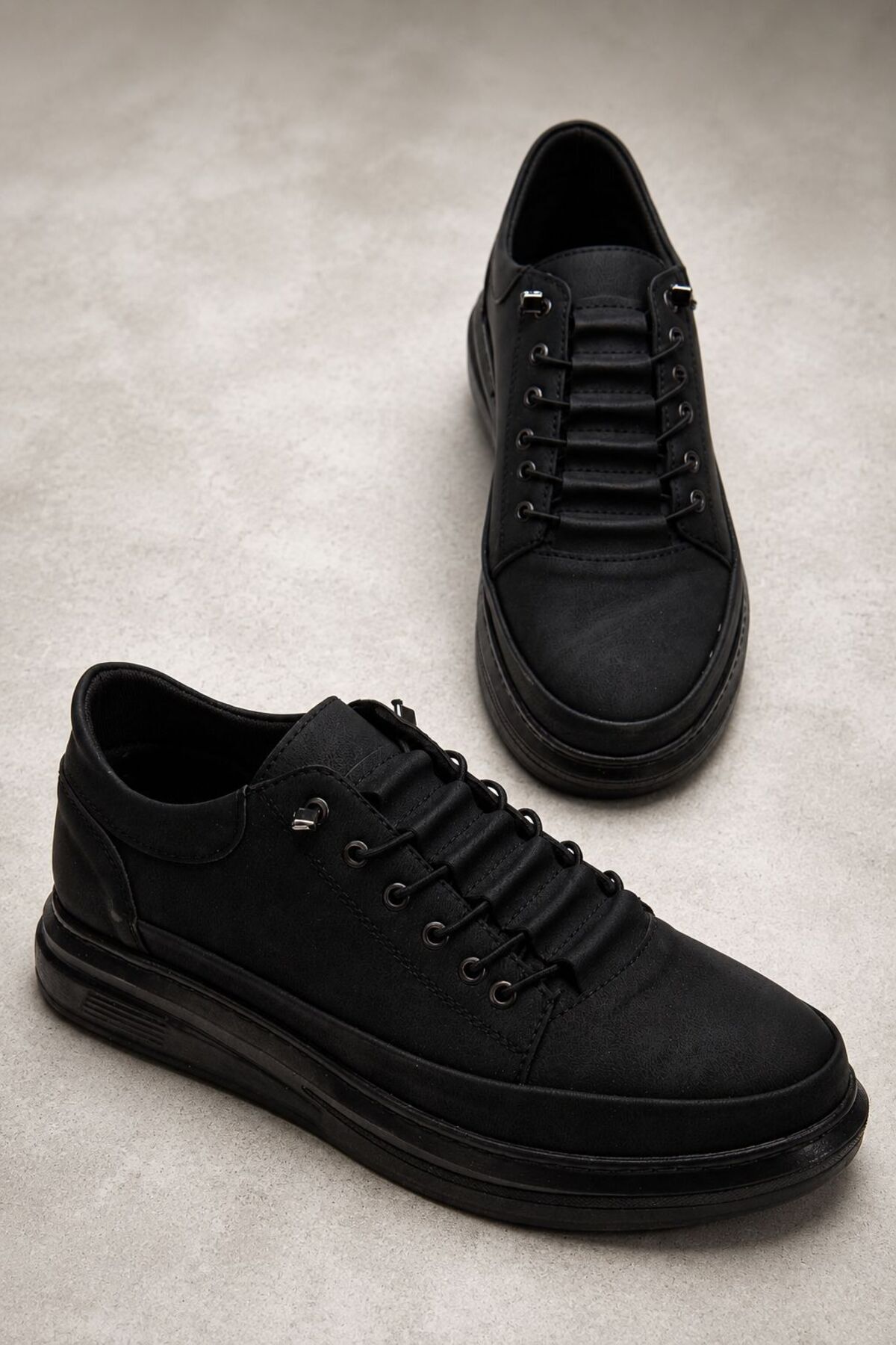 MY GROSS SHOES Siyah Ortopedik İç Taban Akıllı Bağcıklı Erkek Spor Sneaker görsel 2