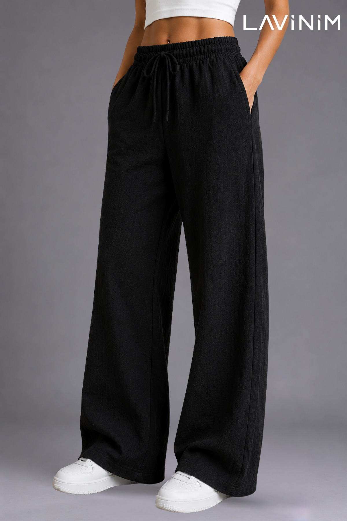LAVİNİM Ženske široke lanene pantalone