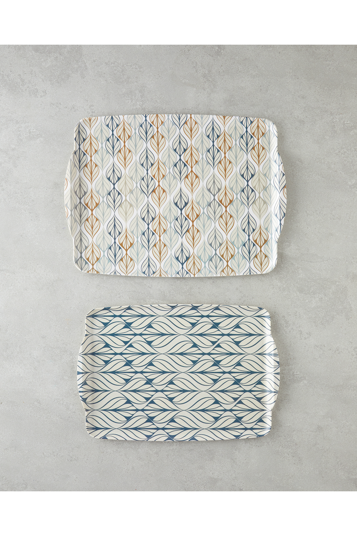 Cosy Stripe Melamin Kaydırmaz 2'li Tepsi 42x31 cm + 25x38 cm Mavi