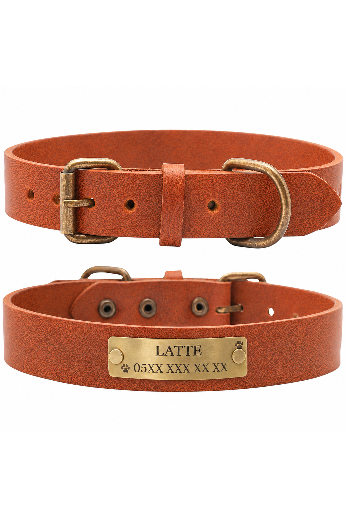 Bakani Leather Kişiye Özel Köpek İsimli Boyun Tasması, Hakiki Vejetal Deri, Dayanıklı Malzeme, Paslanmaz Çelik
